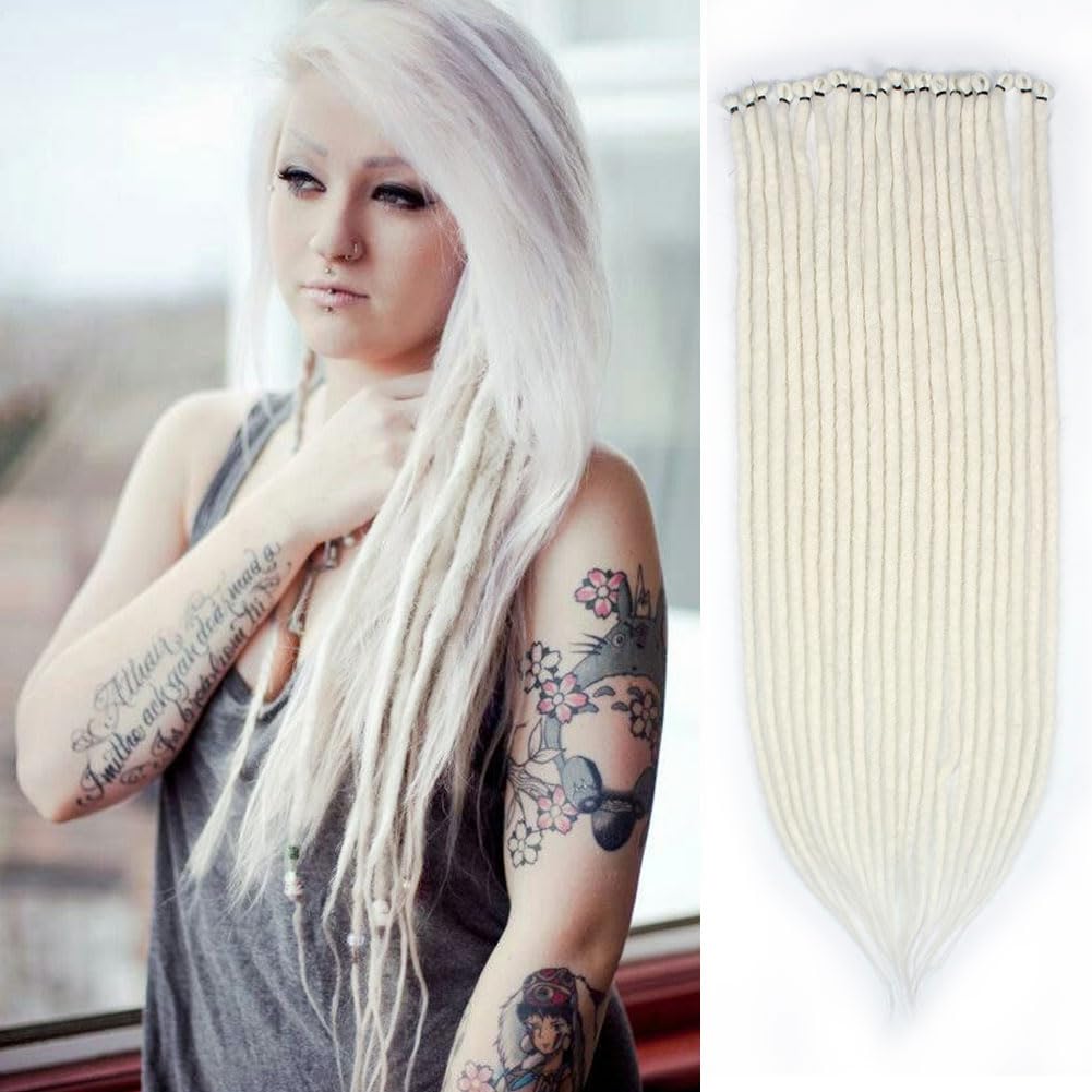Kraler 24 inch 40 Strands Thick Dreadlock Extensions, SE Pearl White Crochet Dreadls Extensions of Synthetic Hair 1cm Width Hip 