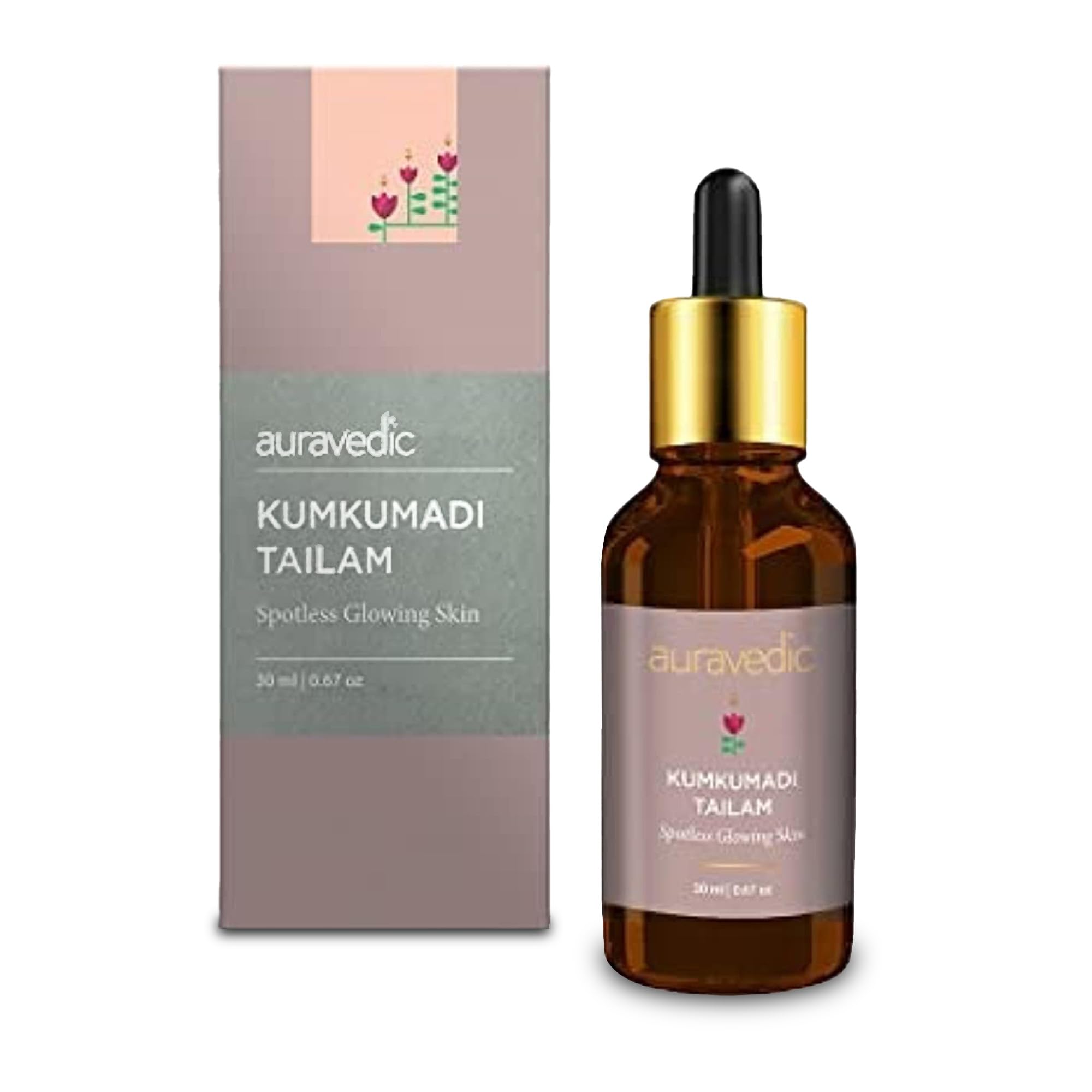 Auravedic Kumkumadi Tailam Face Oil | Helps Reduce Fine Lines & Spots | Hydrates Dry & Dehydrated Skin | Fast-Absorbing & Lightw