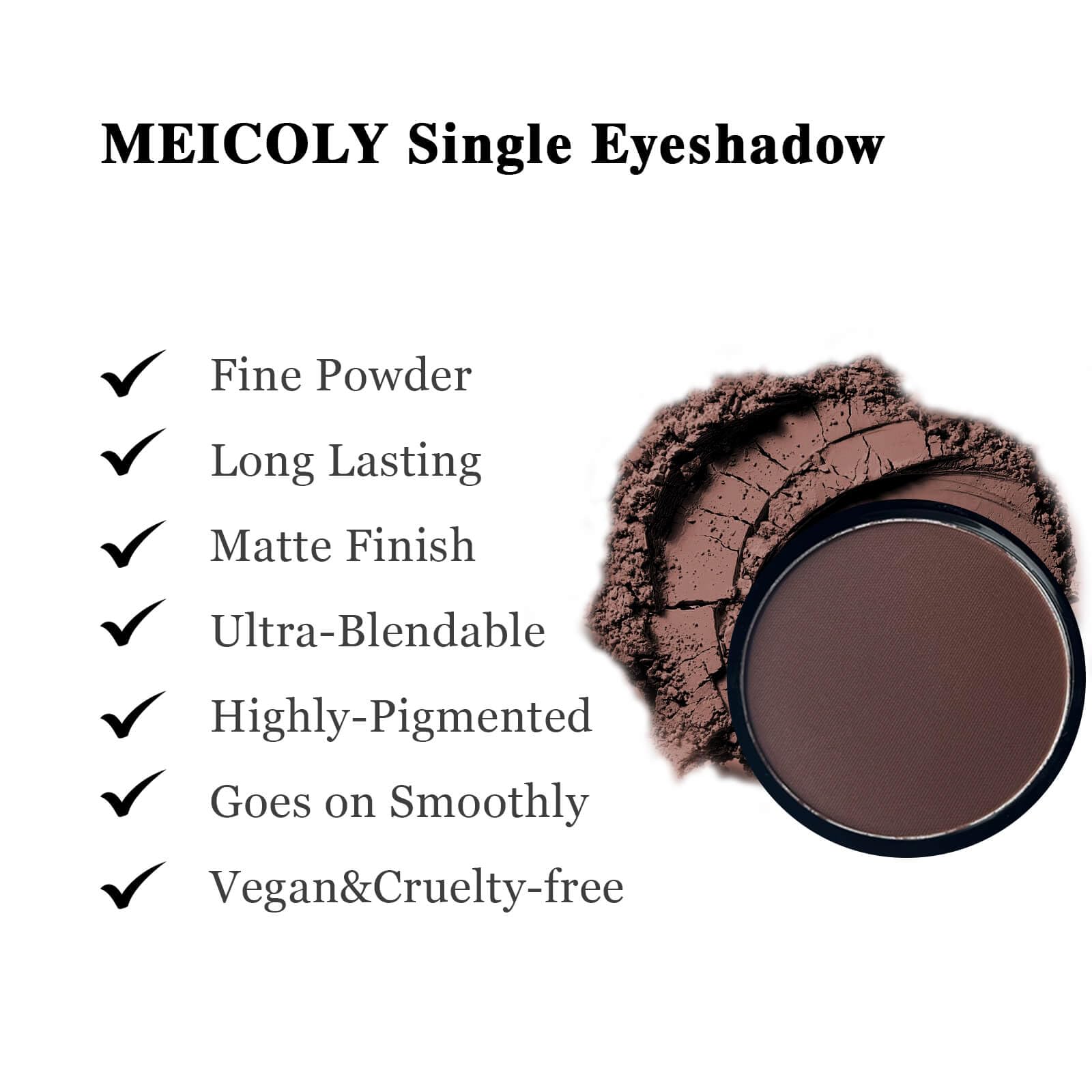 Meicoly Brown Single Eyeshadow With Mirror,Matte Coffee Eye Shadow For Halloween Makeup,Pressed Powder Eyeshadow,Matte Shade Eye