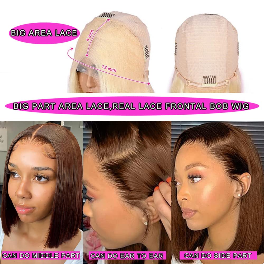 13X4 Straight #4 Brown Bob Wig Human Hair Glueless Lace Frontal Wigs Pre Plucked With Baby Hair 100% Unprocessed Hd Transparent