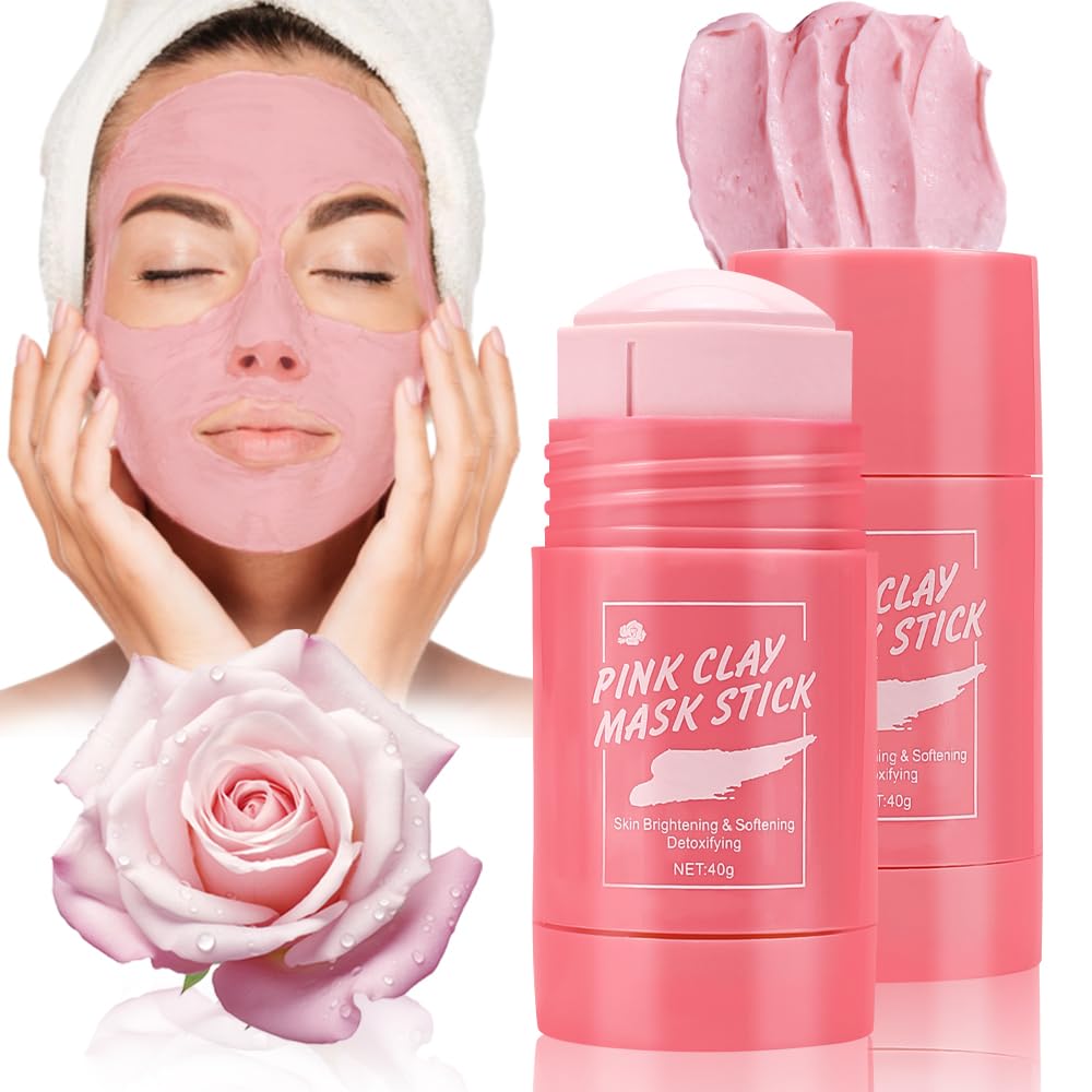 PUSEAYZ 2 Pcs Rose Clay Mask Stick,Blackhead Remover Mask with Green Tea & Rose Extract, Mild, Moisturizing Oil Control, Blackhe