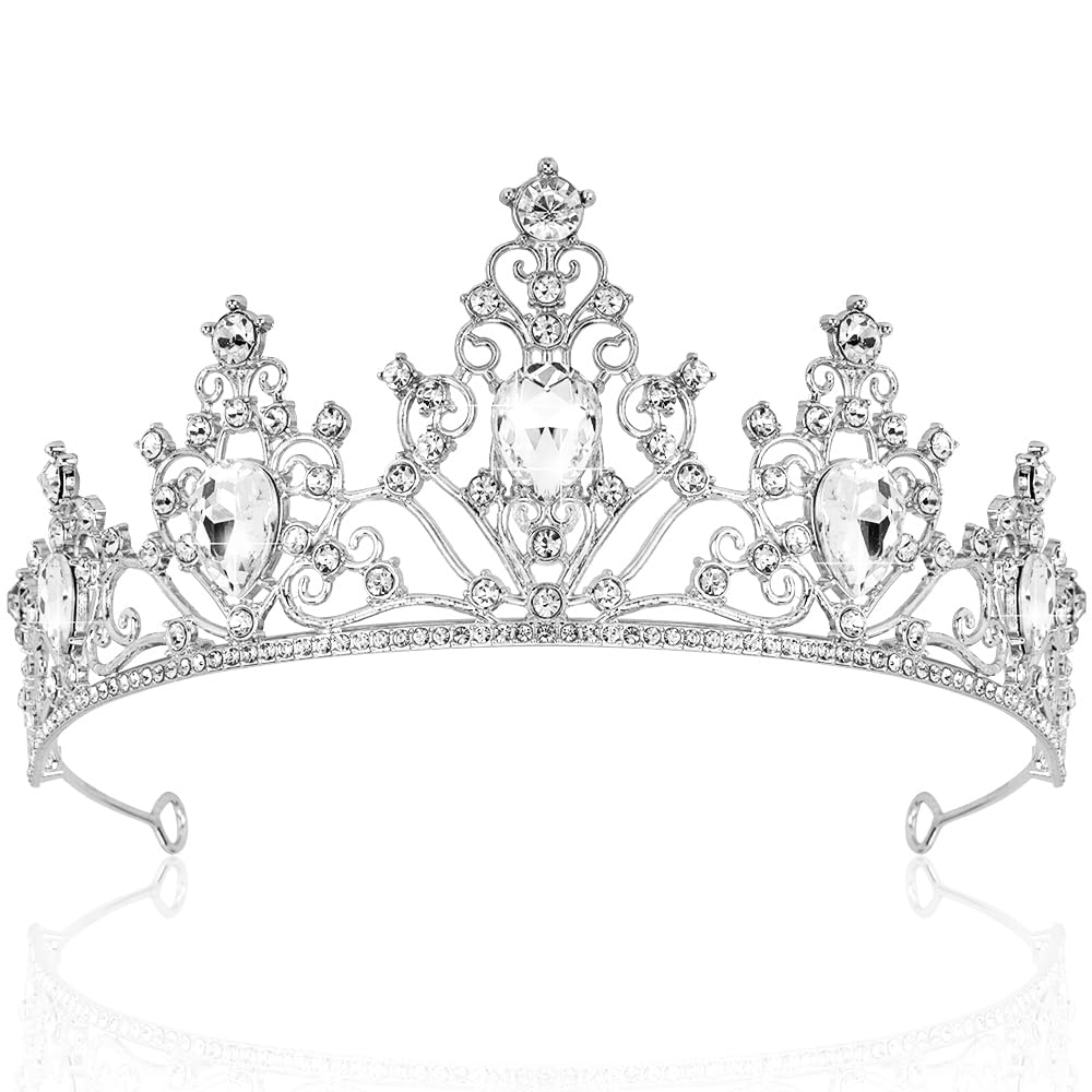 AHONEY Silver Tiara and Crown for Women, Crystal Royal Queen Crown Bridal Headband Rhinestone Princess Tiaras for Girls Quincean