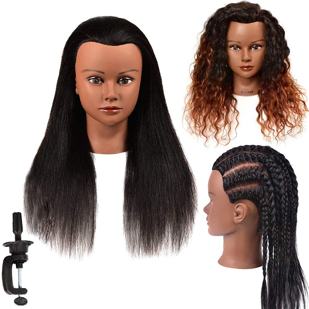 Mankainhead Mannequin Head with 100% Real Hair, 16 Inch Hairdresser Cosmetology Manikin Head Training Practice Brading Doll Head