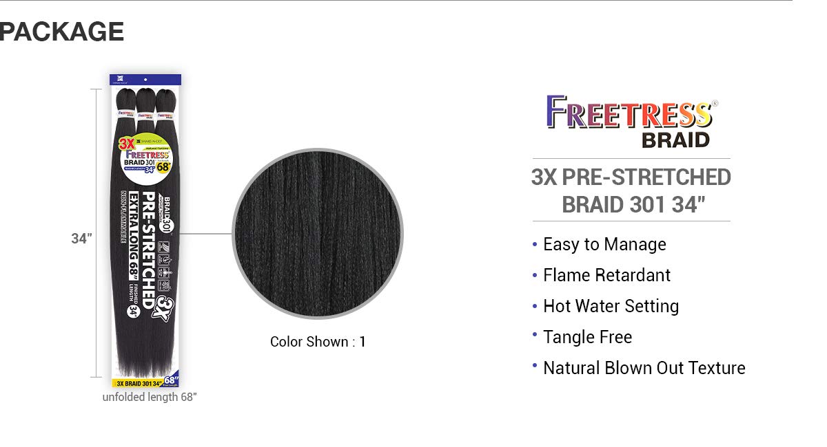 Freetress Braids Natural Texture Braids 3X Pre-Stretched Braid 301 34 Inches (3-Pack, 27)