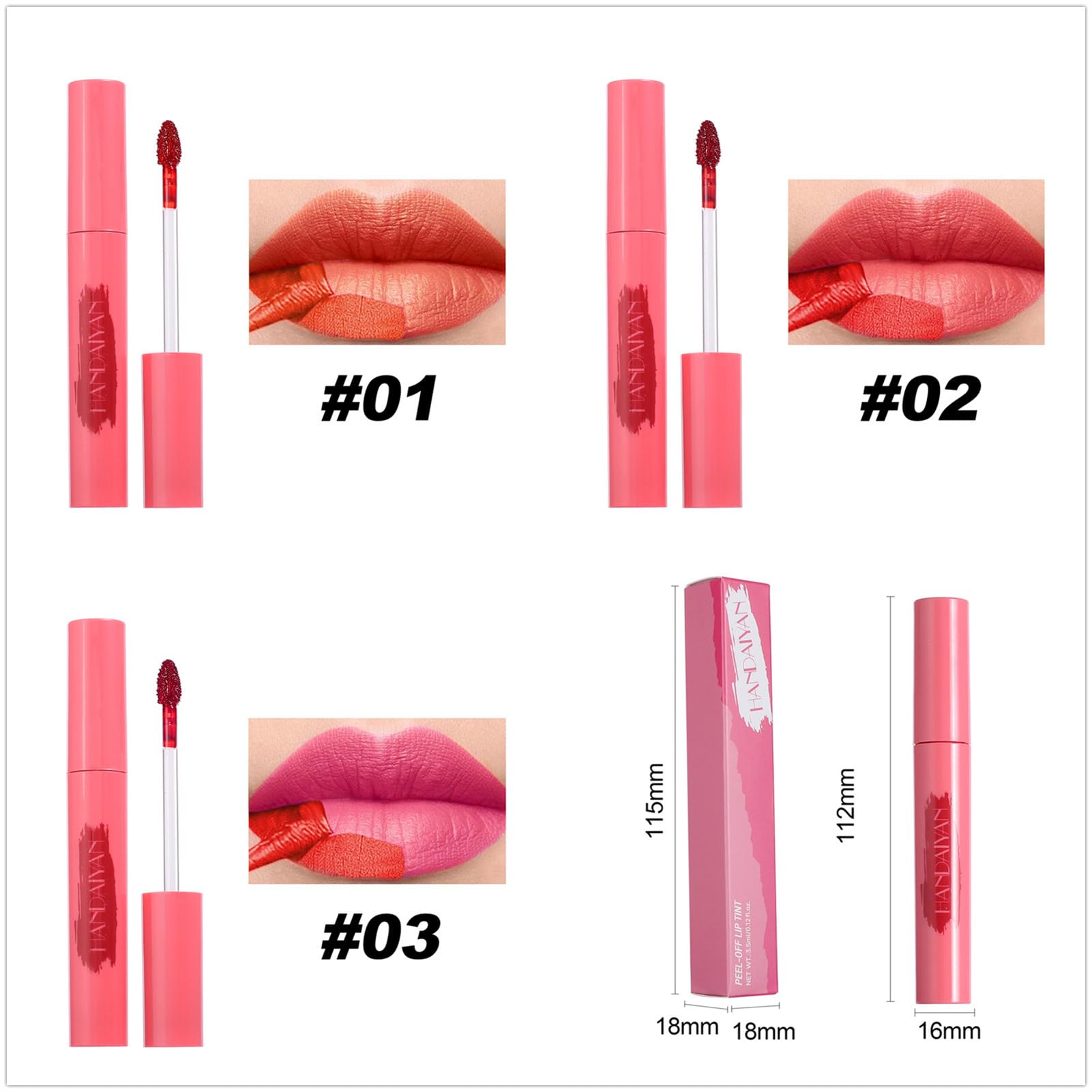 3 Colors Peel Off Matte Lip Liner Stain, Long Lasting Natural Peel Off Tattoo Lip Stain, Waterproof Non-Stick Cup Lip Tint Peel