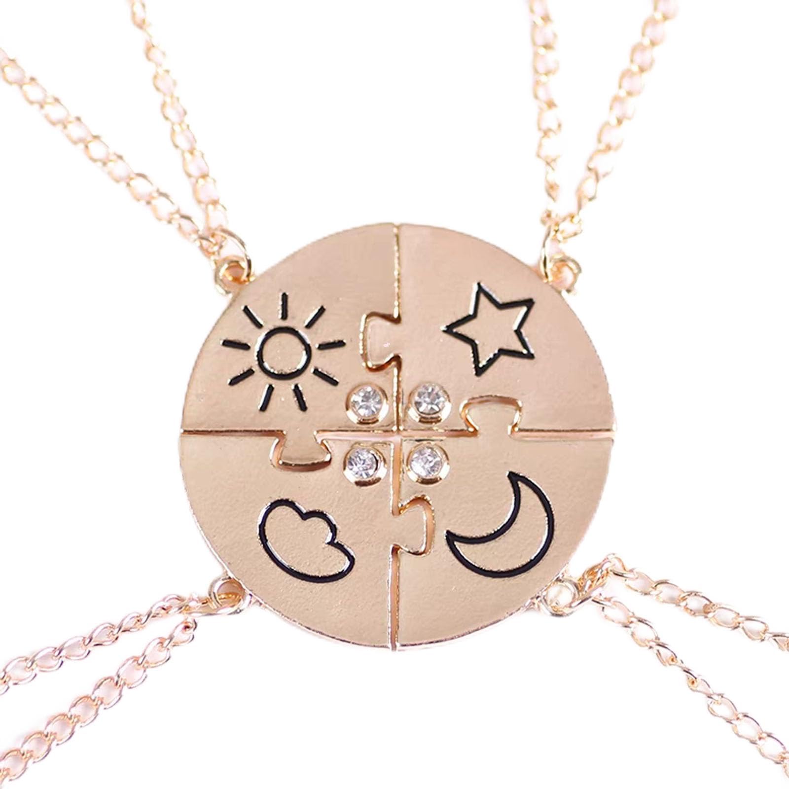Zytiqt 4 Piece Best Friend Necklace, Friendship Necklace Set For Girls,Pendant Gifts For Best Friend, Perfect For Birthdays, Val
