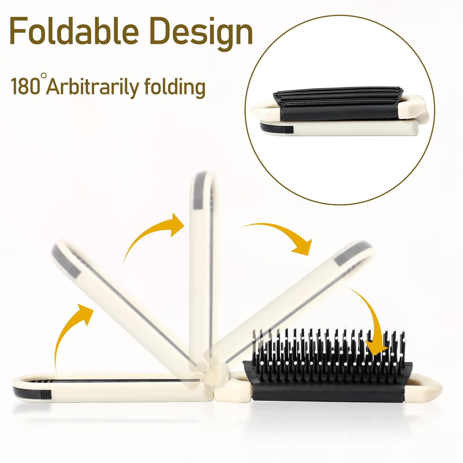 Foldable Travel Hair Brush With Mirror Collapsable Pocket Size Brush Mini Hair Brush Massage Comb Compact Hair Brush Hair Stylin