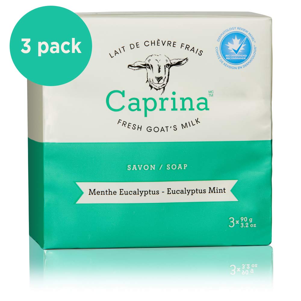 Caprina Fresh Goats Milk Soap Bar, Eucalyptus Mint, 3.2 Oz (3 Pack), Cleanses Without Drying, Biodegradable Soap, Moisturizing,