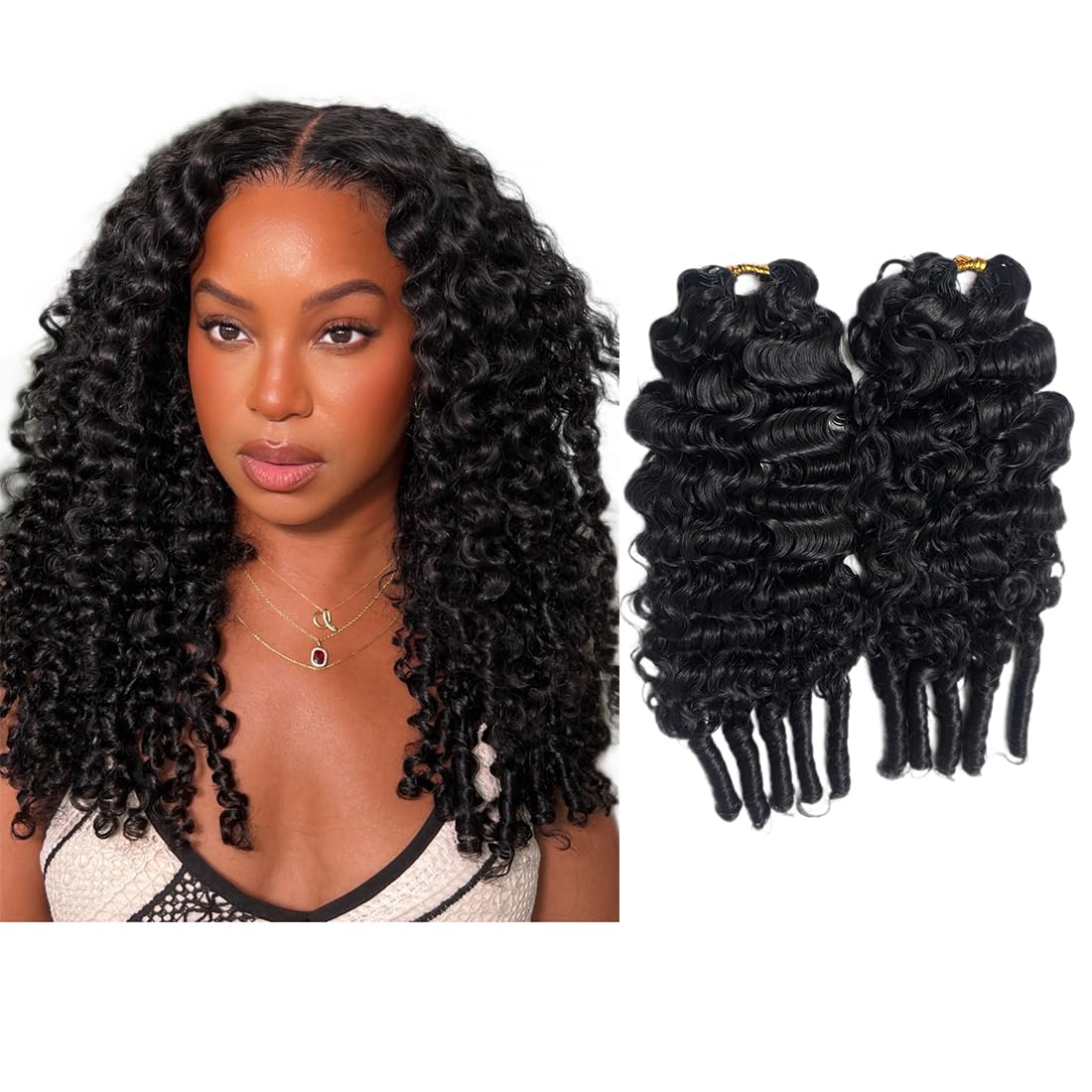 Water Curly Crochet Human Hair Extension Spriral End Burmese Curly Knotless Pre-Separated Feather Crochet Hair Lightweight Natur