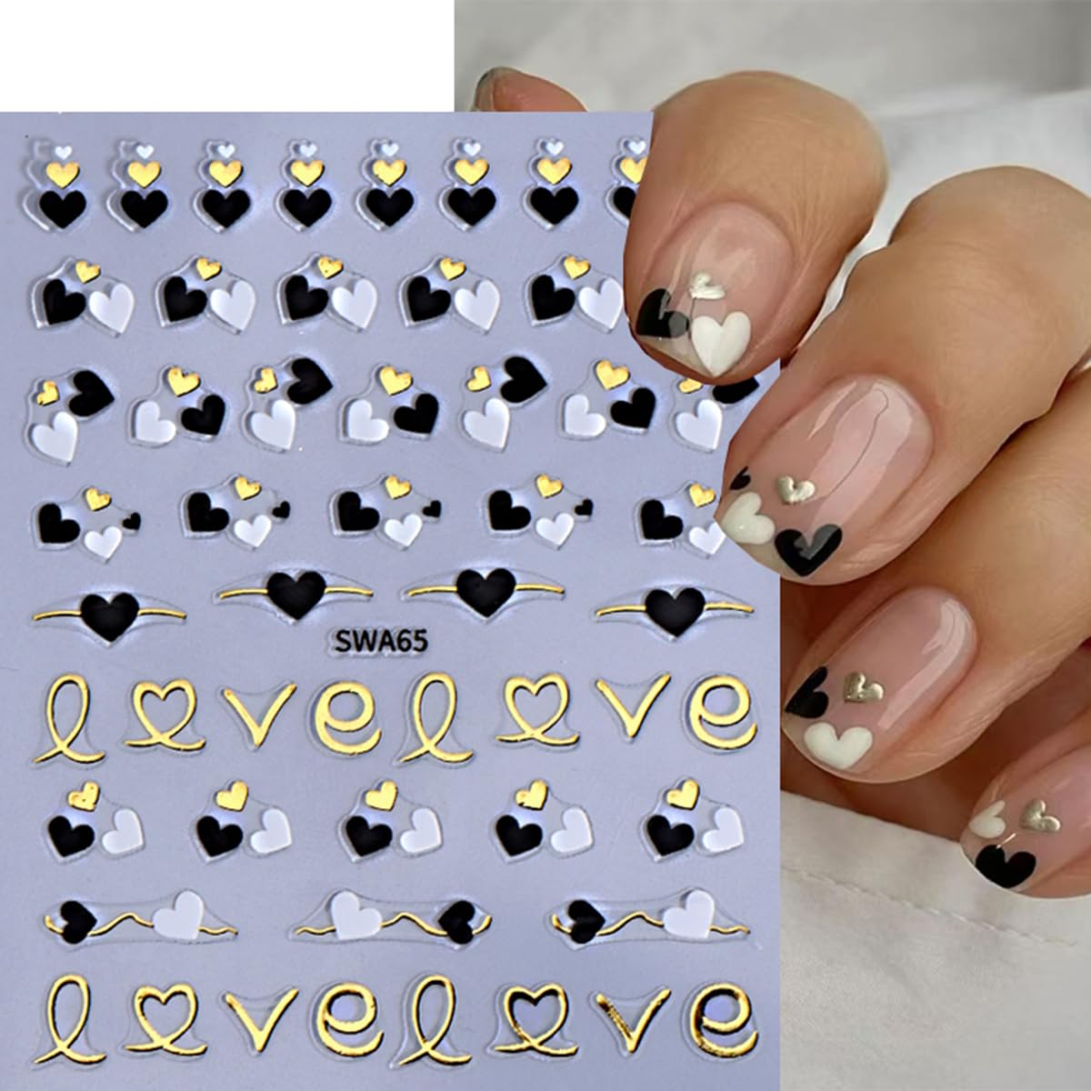 Love Heart Nail Art Stickers Valentine'S Day Heart Nail Stickers For Nail Art 6Pcs French Heart Nail Decals 3D Self-Adhesive Nai