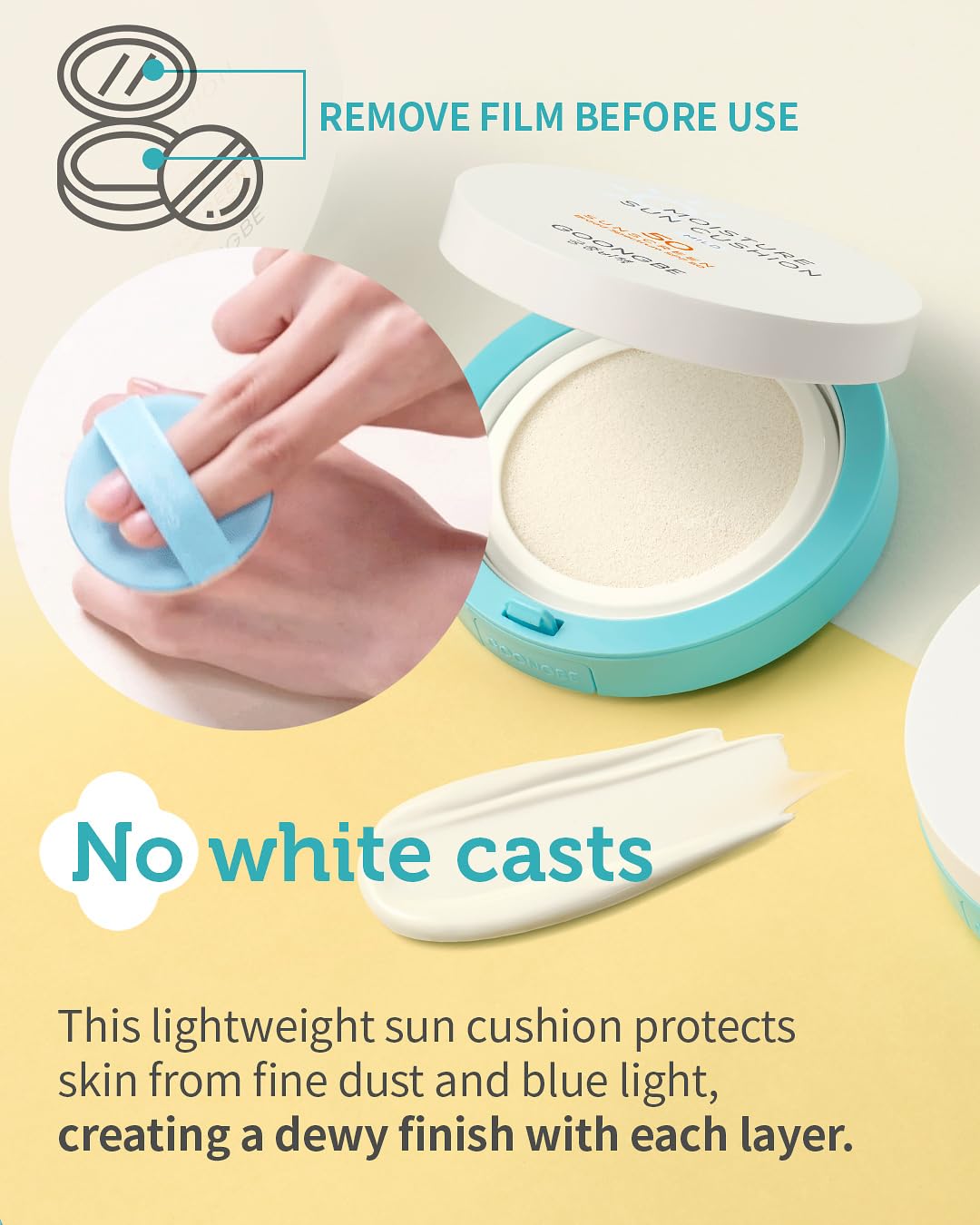 GOONGBE Moisture Sun Cushion Mild SPF 50 - Korean Moisturizing & Soothing Zinc Oxide Mineral Sunscreen - Travel Friendly Sun Cus