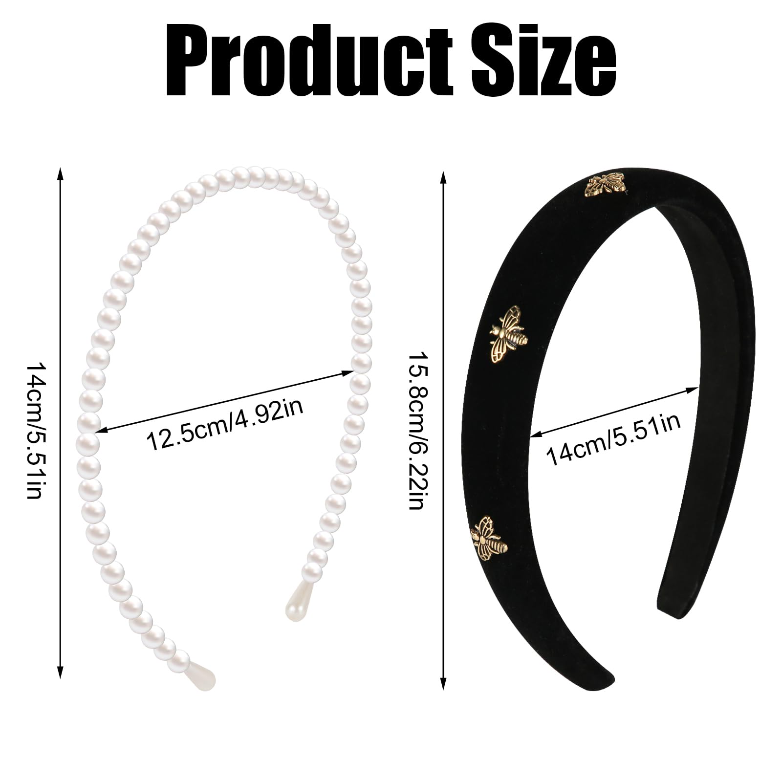 Xihircd 2Pcs Headbands For Women, Black Bee Velvet Headband Versatile Cute White Pearl Hair Band Non Slip Fashion Female Hair Ac