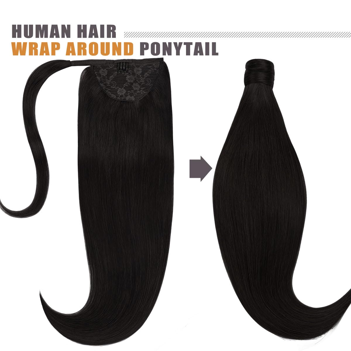 Lacerhair 14 Inch Short Ponytail Extensions Human Hair 70G Silky Straight Wrap Around Ponytails For Black Women Human Hair Natur