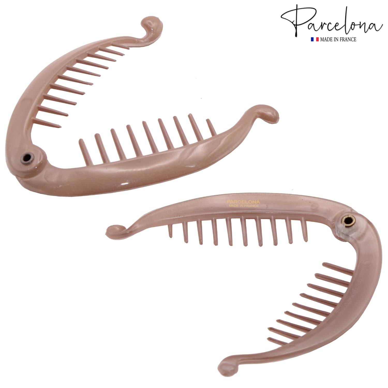 Parcelona French Effortless Mini Set Of 2 Celluloid Banana Hair Clip For Fine Hair, Made In France (Blush Pink)