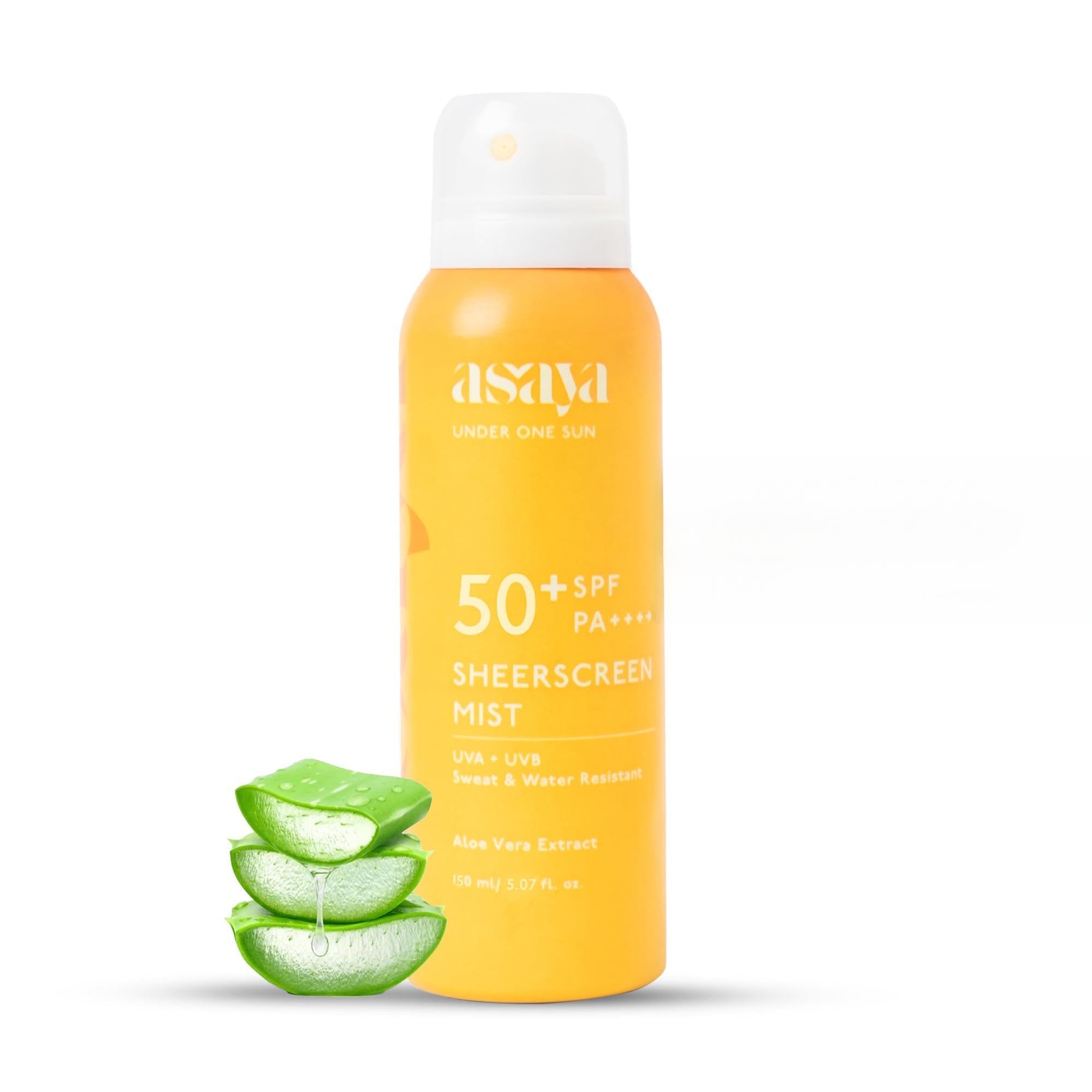 Asaya Tan Removal & Sun Defense Combo | D-Tan Cleanser + Sheerscreen Mist Spf 65+ Pa+++ (In Vivo Tested) | De-Tan & Brightening 
