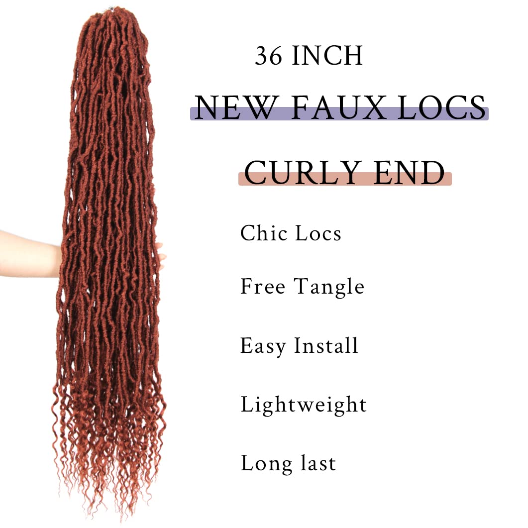 Bohobabe Ginger Faux Locs Crochet Hair 36 Inch, Boho Soft Crochet Locs With Curly Ends, Long Bohemian Goddess Locs Crochet Braid