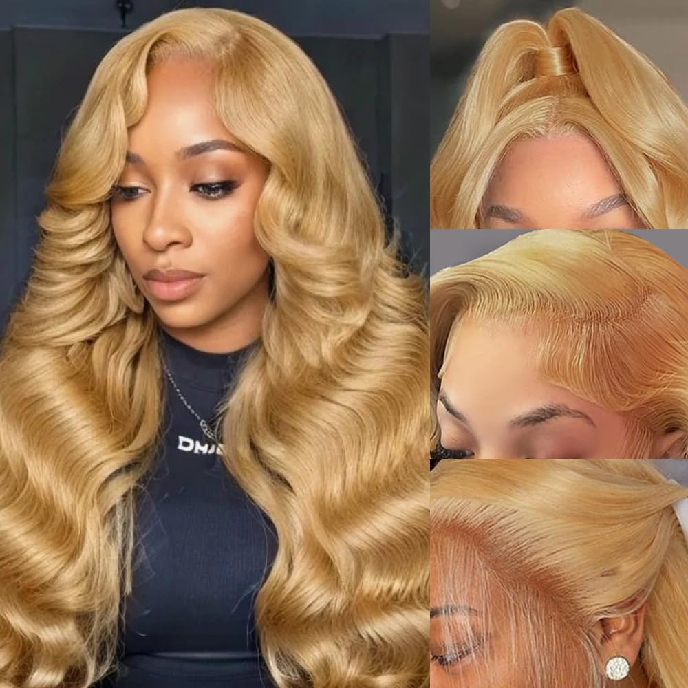 Lotulo Honey Blonde Lace Front Wig Human Hair 180% Density Body Wave Honey Blonde Wig Human Hair 13x4 Blonde Wig Human Hair #27 