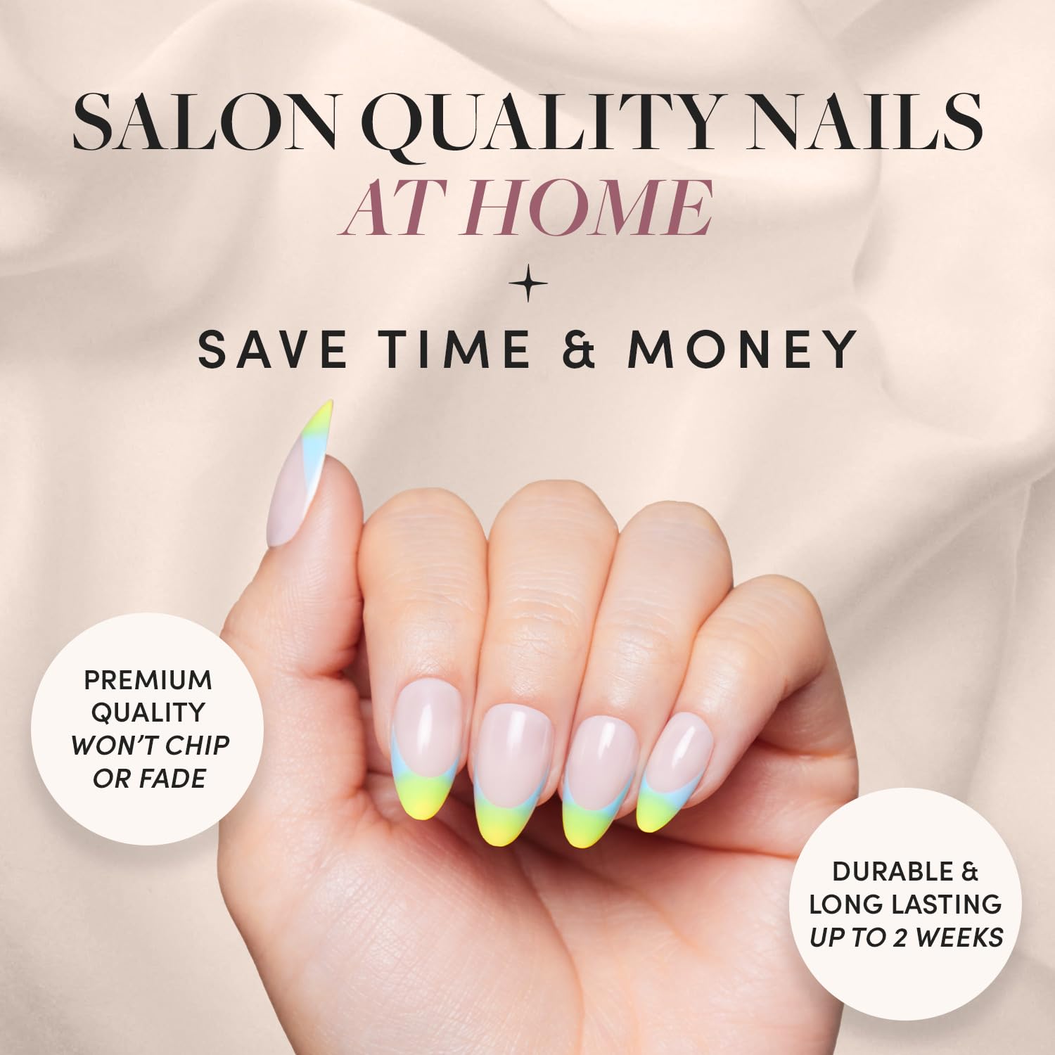 Glamnetic Press On Nails - St. Barths | Semi-Transparent Ombre French Tip Short Almond Nails, Reusable | 15 Sizes - 30 Nail Kit