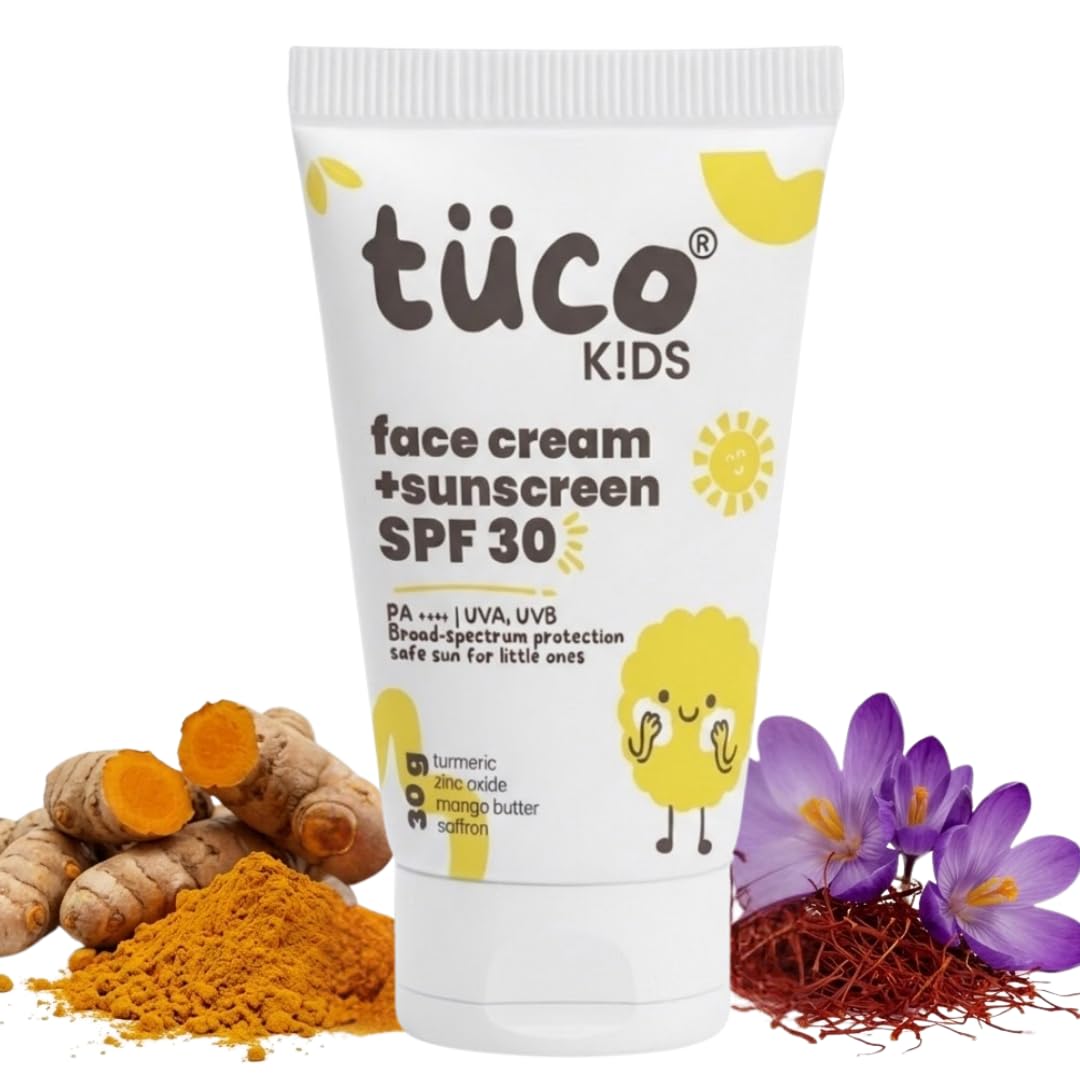 Tuco Kids 2 In 1 Face Cream + Sunscreen Spf 30 With Saffron Oil For Kids | Ages 2-5, 5-10, 10-15 | Uva/Uvb Pa++++ | Broad Spectr