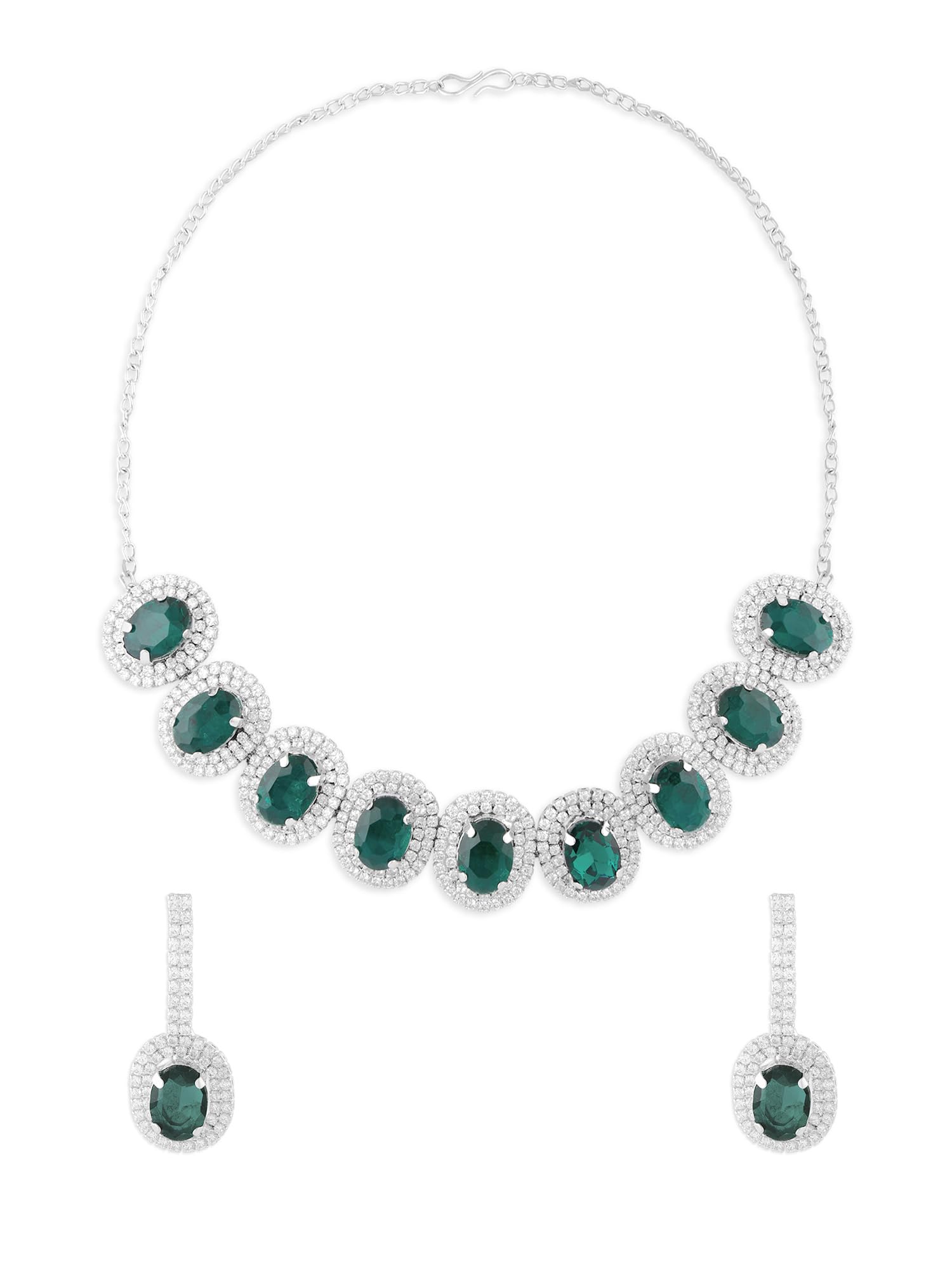 Zaveri Pearls Green Dazzling Stones Embellished Party Bling Choker Necklace & Earring Set For WomenZpfk17611