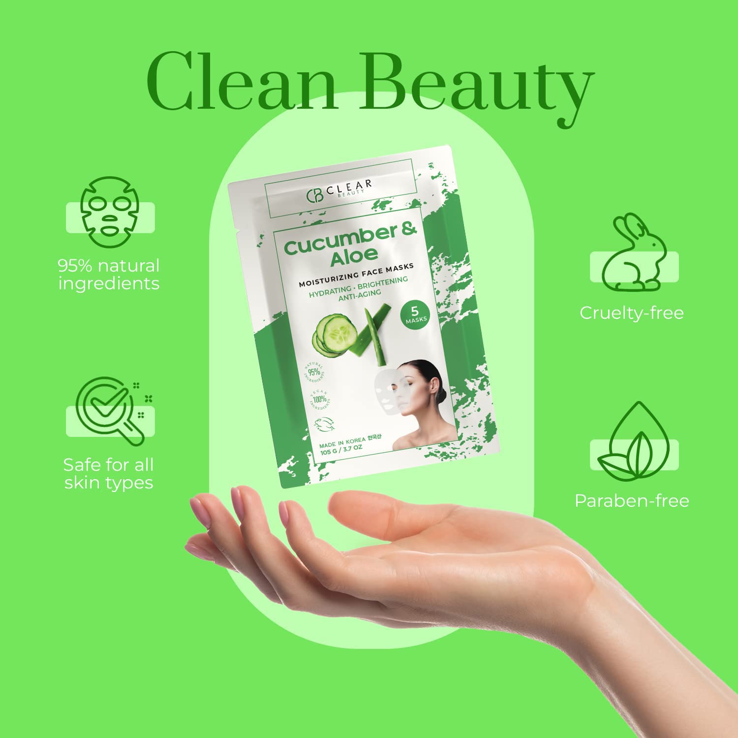 Clear Beauty Cucumber & Aloe - 4 Pack Face Masks