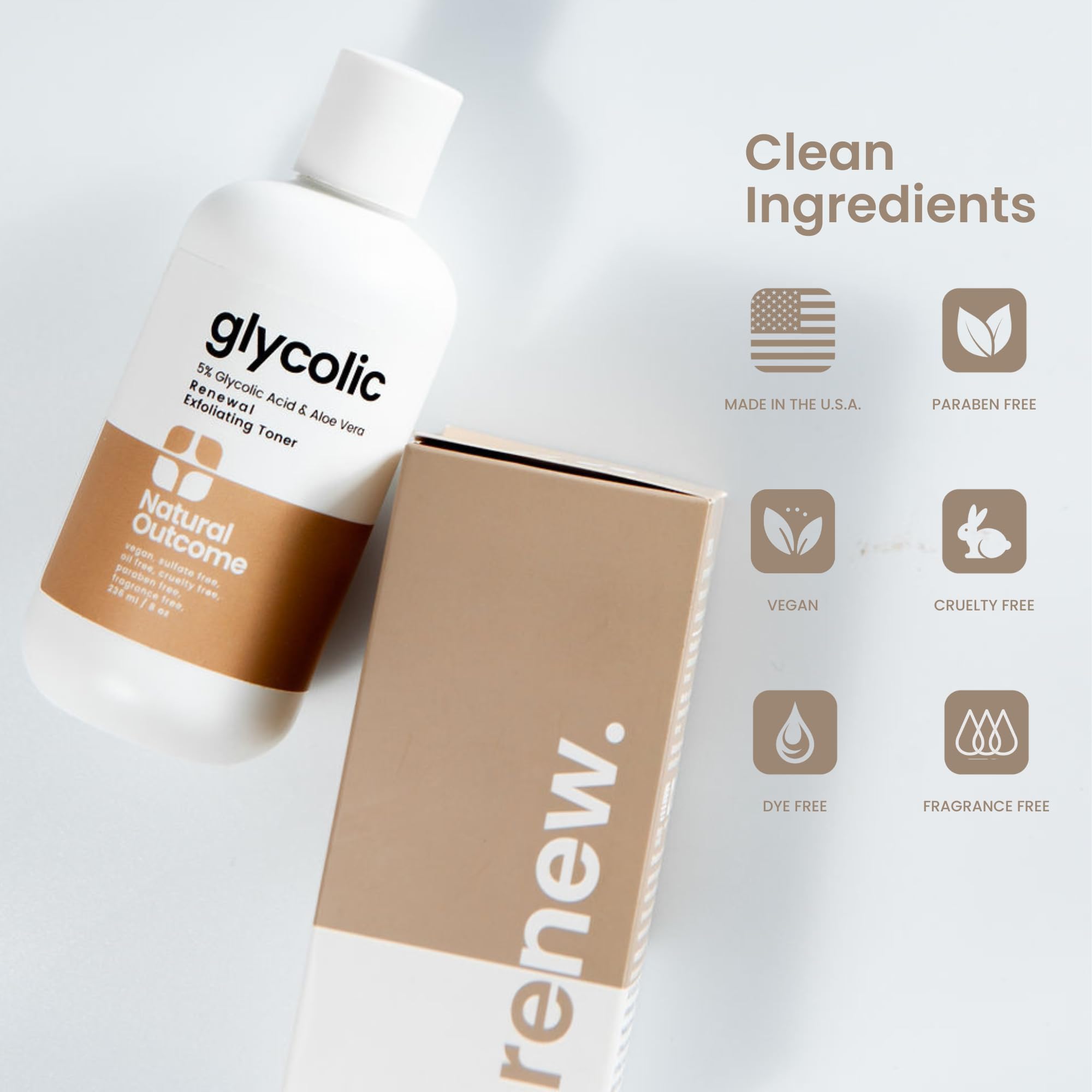 Natural Outcome Glycolic Acid Toner 5% For Face | Gentle Exfoliating Toner - With Aloe Vera & Quinoa Extract | Advance Anti-Agin