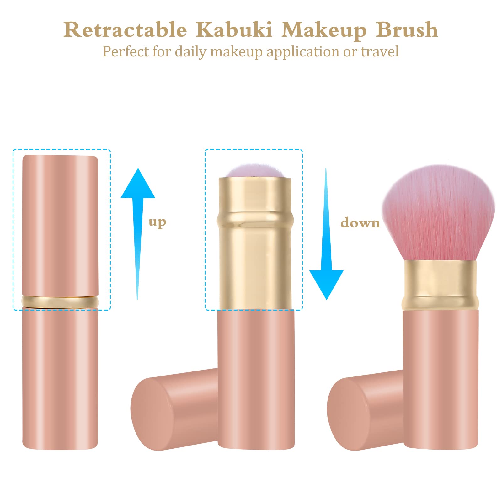 Falliny Retractable Kabuki Makeup Brush, Travel Face Blush Brush, Portable Powder Foundation Sunscreen Brush With Cover For Blus