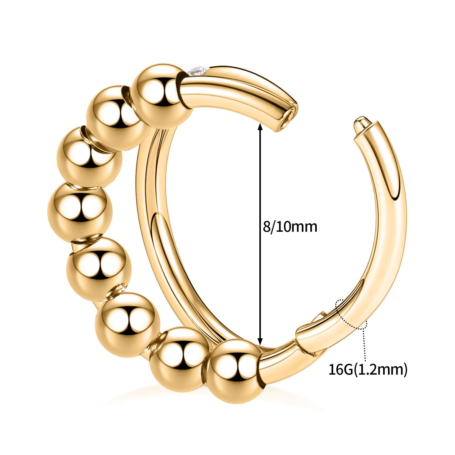 PEAKLINK Helix Double Nose Hoop Ring 16G Conch Hoop Earrings Gold Micro Lobe Earrings Bead Lip Cartilage Helix Lobe Septum Jewel