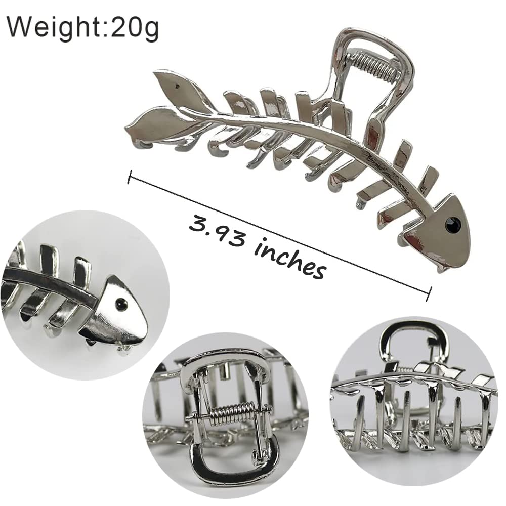Metal Silver Fish Bone Shape Hairpins - Elegant Fishbone Hair Clips, Clamps, And Jaw Clamps For Thick Or Thin Hair Styling - Fre