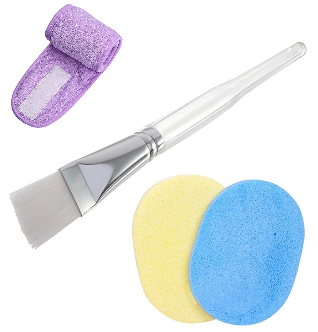 Ghelonadi Women Facial Headbands And Face Pack Brush And Face Cleaning Sponges Combo Set For Home And Salon Use (Pack Of 4)