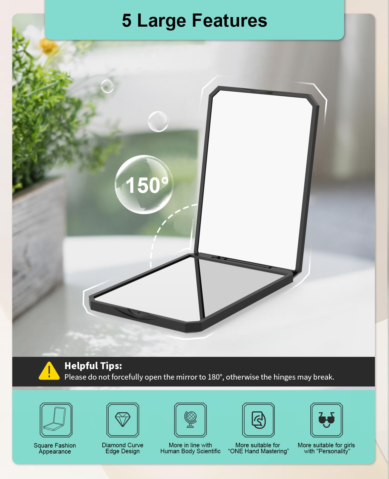Wobsion Small Compact Mirror,1X/2X Travel Magnifying Mirror,2-Sided Handheld Portable Folding Mirror,Mini Makeup Mirror For Purs