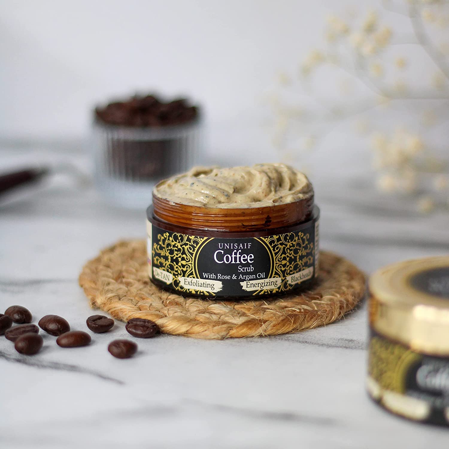 Unisaif Coffee Scrub Body Exfoliator - Exfoliating Body Scrub with Rose Oil for Smooth Skin | Nourish Your Skin with Coffee Body