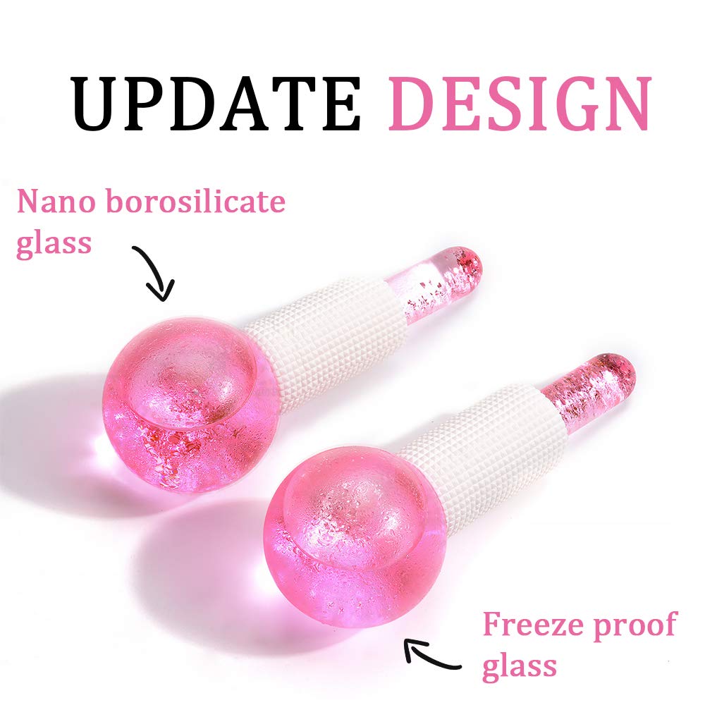 Cibluty Facial Ice Beauty Ball- 2Pc Globes Pink Facial Roller For Cold Or Hot Skin Massagers Globe Durable Quartz Glass For Face