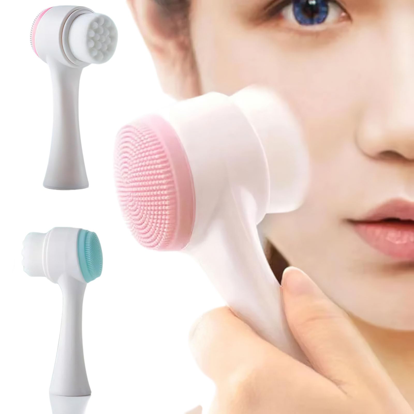 2 Pcs Face Washing Brushes, 2 in 1 Silicone Facial Cleansing Brush with Super Soft Bristles, Silicone Scrubber Face for Deep Por
