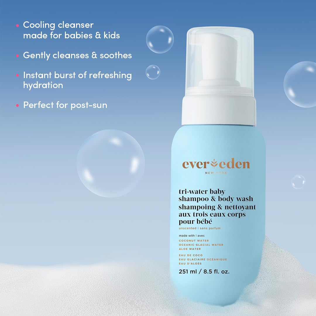 Evereden Tri-Water 2-In-1 Cooling Baby Shampoo And Body Wash: Gentle Cleansing With Coconut, Oceanic Glacial, And Aloe Waters |