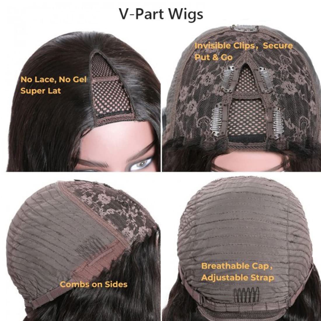 Beauty Forever V Part Wig Human Hair Kinky Straight No Leave Out Upgraded U Part Wigs For Women,10A Grade Yaki Straight Wear And