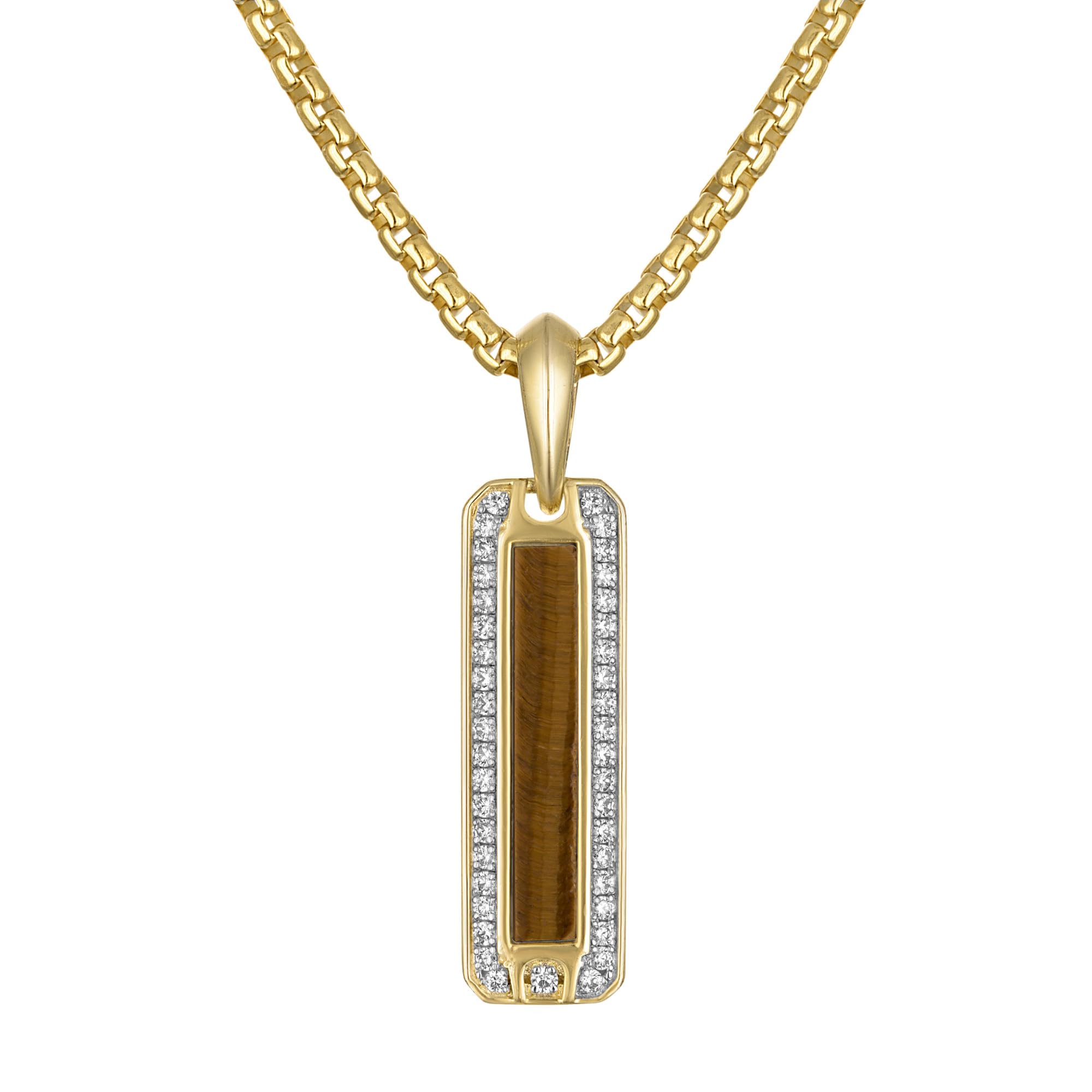Bulova Mens Jewelry14K Gold-Plated Sterling Silver Features TigerS Eye Pendant, Framed On All Sides With White Topaz Totaling 