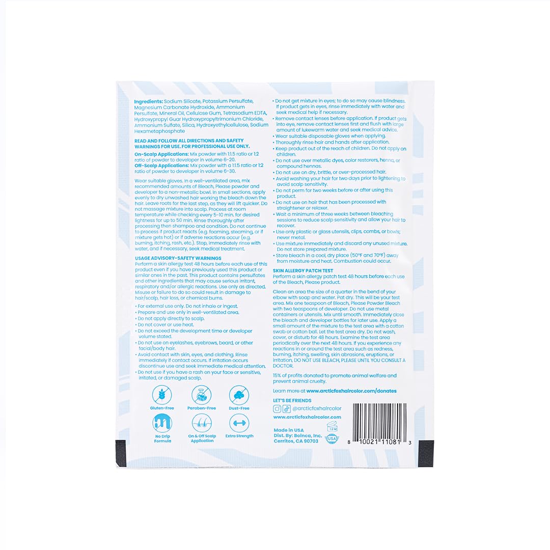 ARCTIC FOX Bleach Please, White Powder Bleach Individual Sachet 28g (1oz) for touch ups, highlights, or small applications like