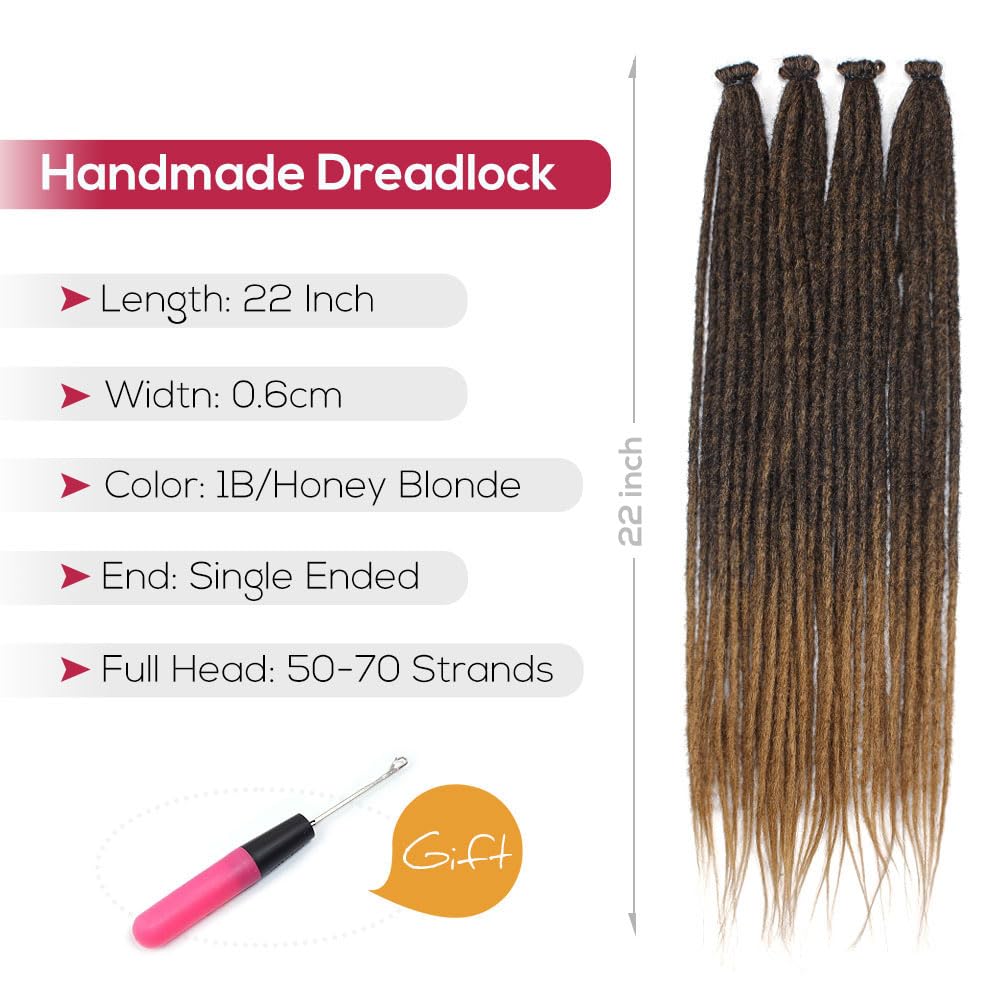 Kraler 22 Inch 40 Strands Dreadlock Extensions, Thin 0.6Cm Width Ombre Brown Synthetic Crochet Dreads Extensions 100% Handmade S