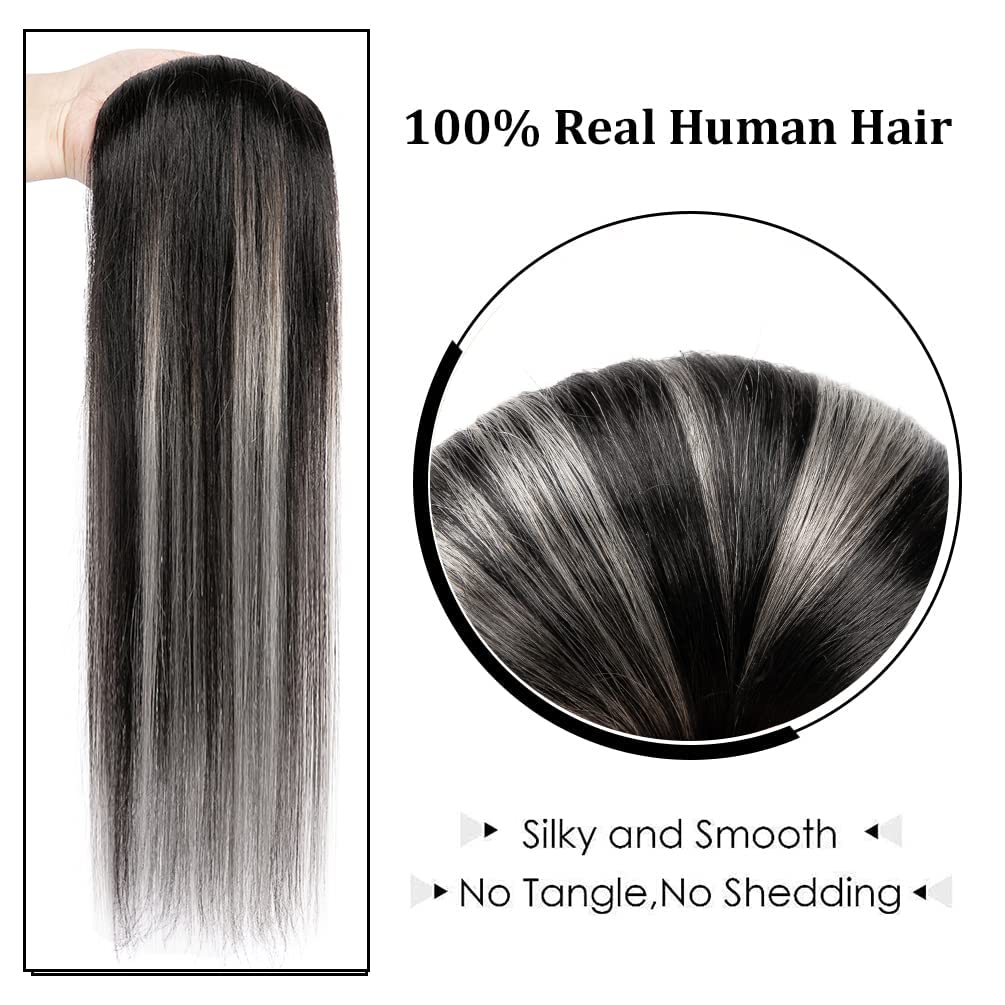 12'' Clip In Hair Extensions Remy Human Hair Black Balayage Silver For Women - Silky Straight 100% Real Human Hair 50Grams 4Piec