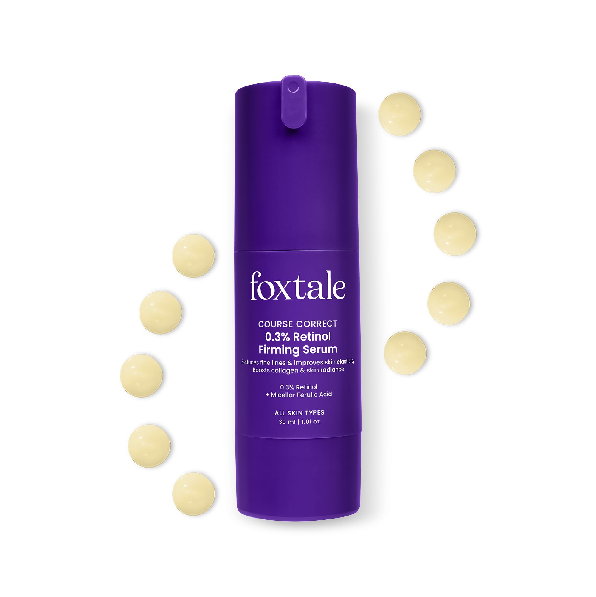 Foxtale 0.3% Retinol + Ferulic Acid Serum | Targets 8 Signs Of Ageing | Boosts Collagen, Firms Skin, Fades Dark Spots, Reduces F