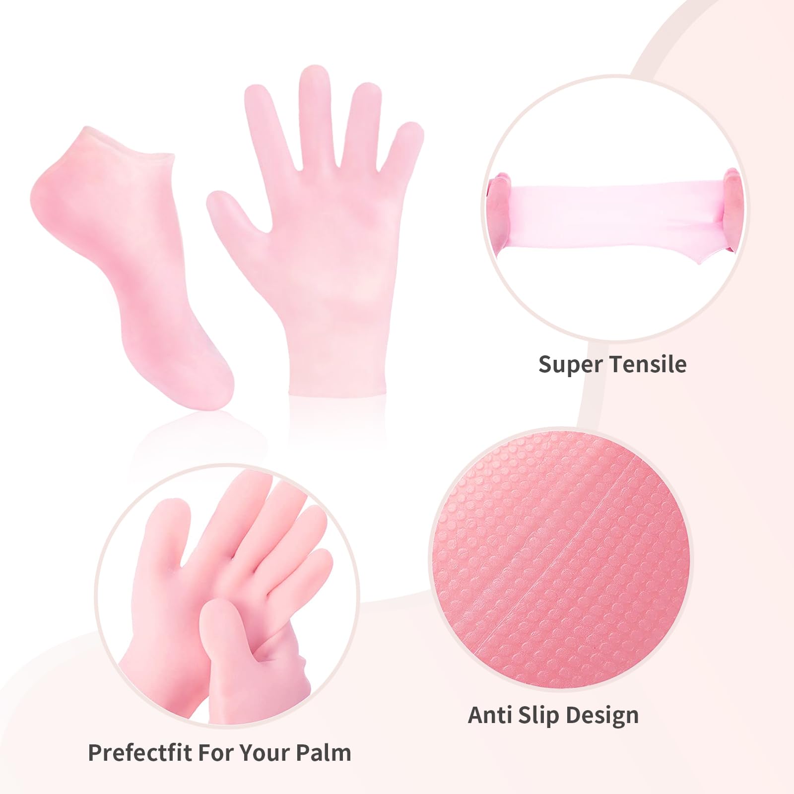 Moyretty 2 Pairs Moisturizing Glove Socks Set, Silicone Gel Spa Socks For Dry Cracked Skin,Silicone Gel Heel Socks Anti Slip,For