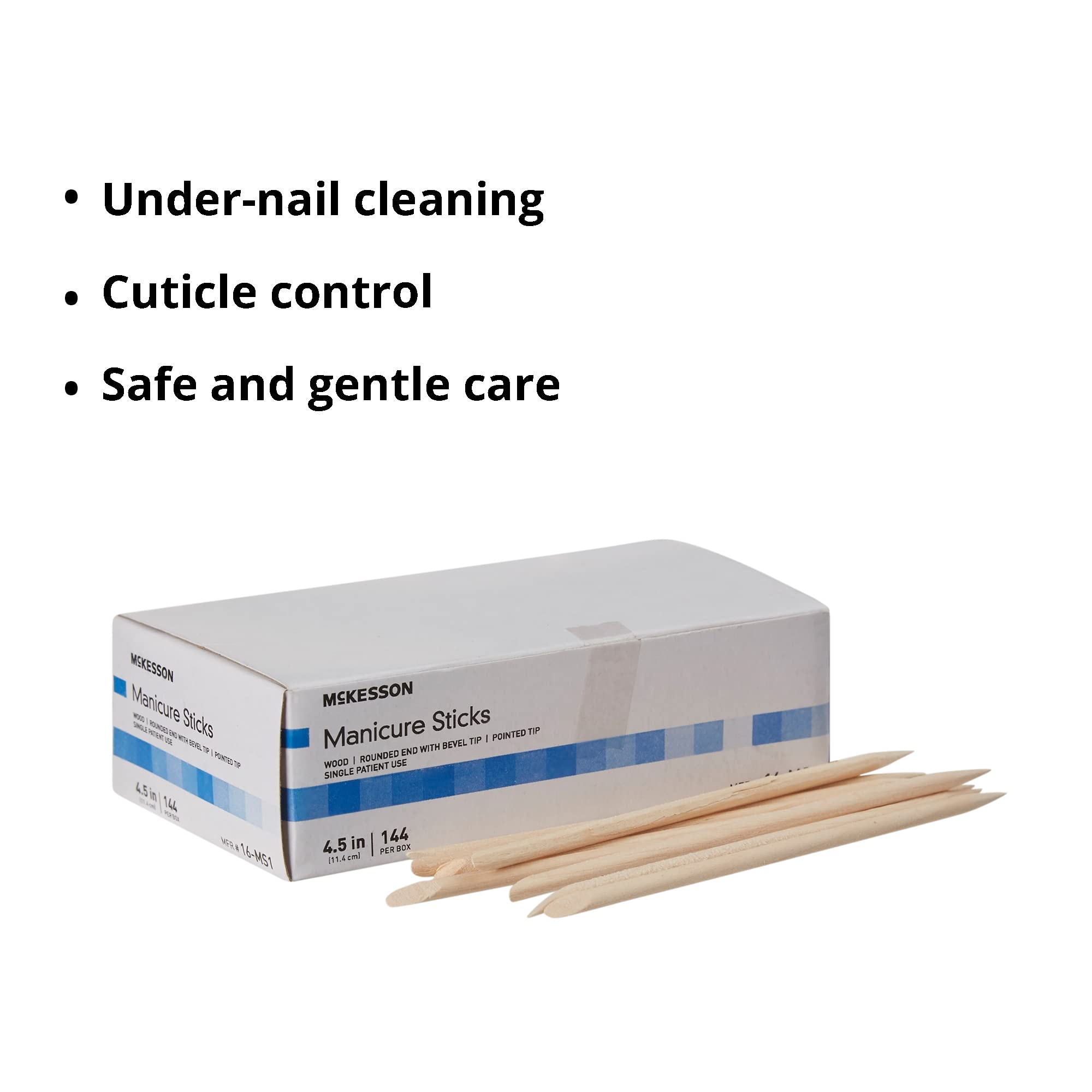 McKesson Manicure Stick, Non-Splintering, 100% White Birch Wood, 4.5 in, 144 Count