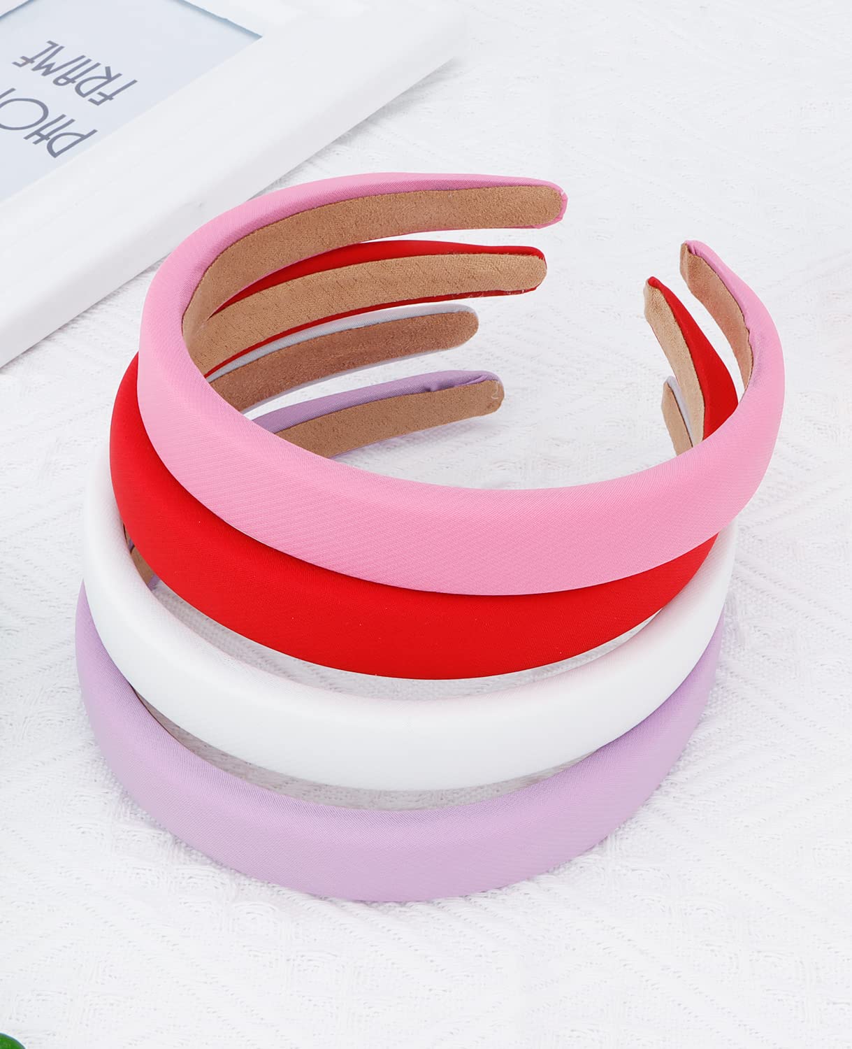 Wecoe 4Pcs Headbands For Women Fashion Padded Headbands Purple Pink White Red Headband Soft Puffy Plain Comfortable Thick Headba