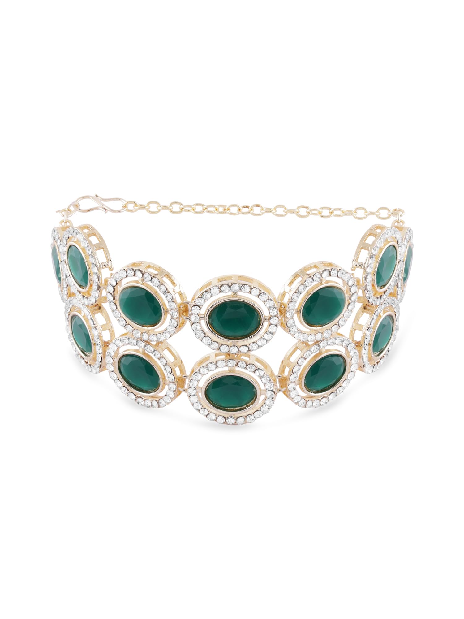 Zaveri Pearls Green Stones & Dazzling Austrian Diamonds Embellished Bracelet For WomenZpfk17300