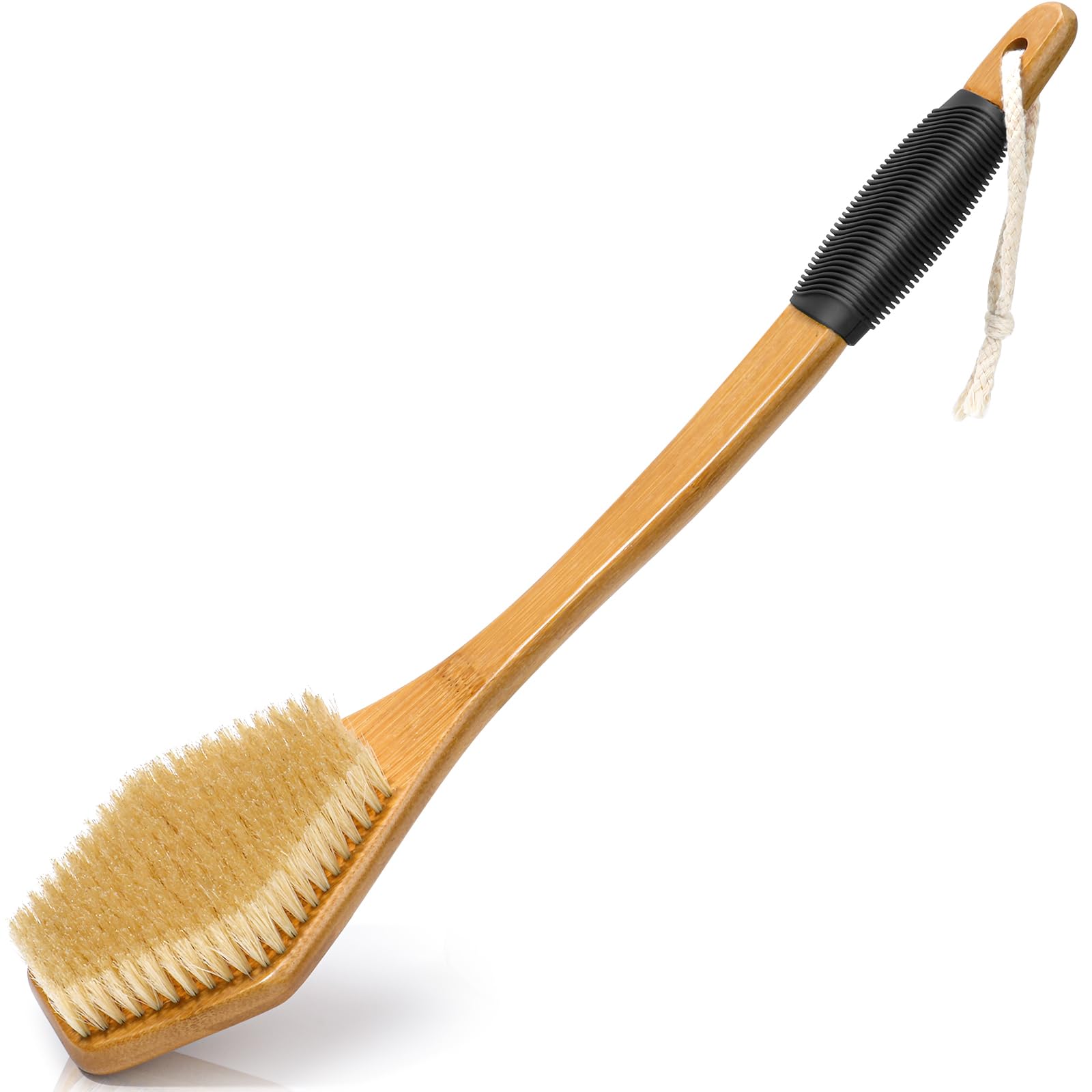 eaxun 17.5 Inches Bamboo Back Scrubber for Shower with Curved Long Handle