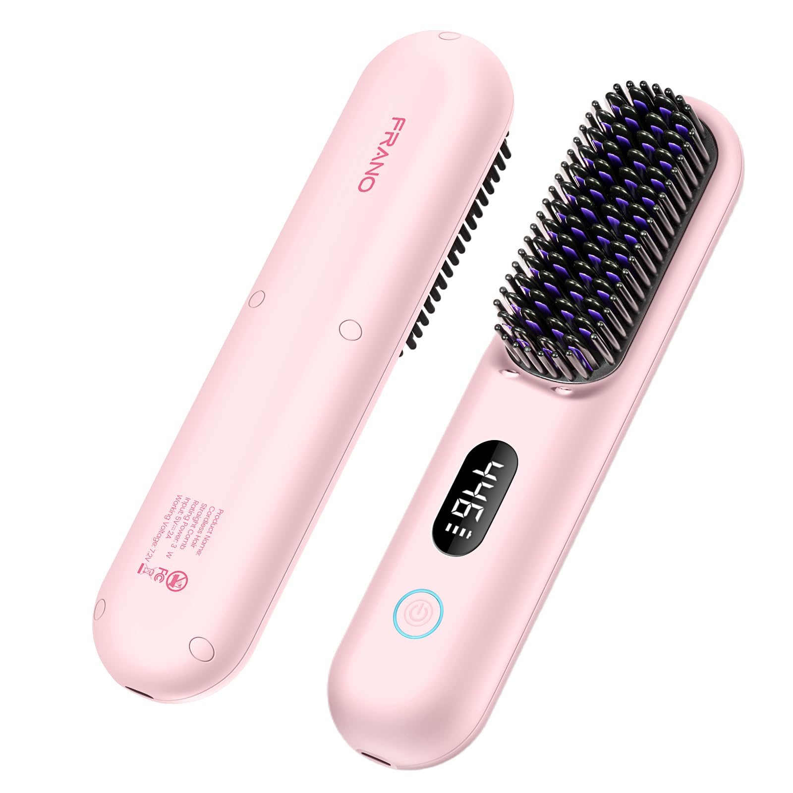 Cordless Hair Straightener Brush, Portable Mini Straightening Brush for Travel, Negative Ionic Hot Comb Straightener, Rechargeab