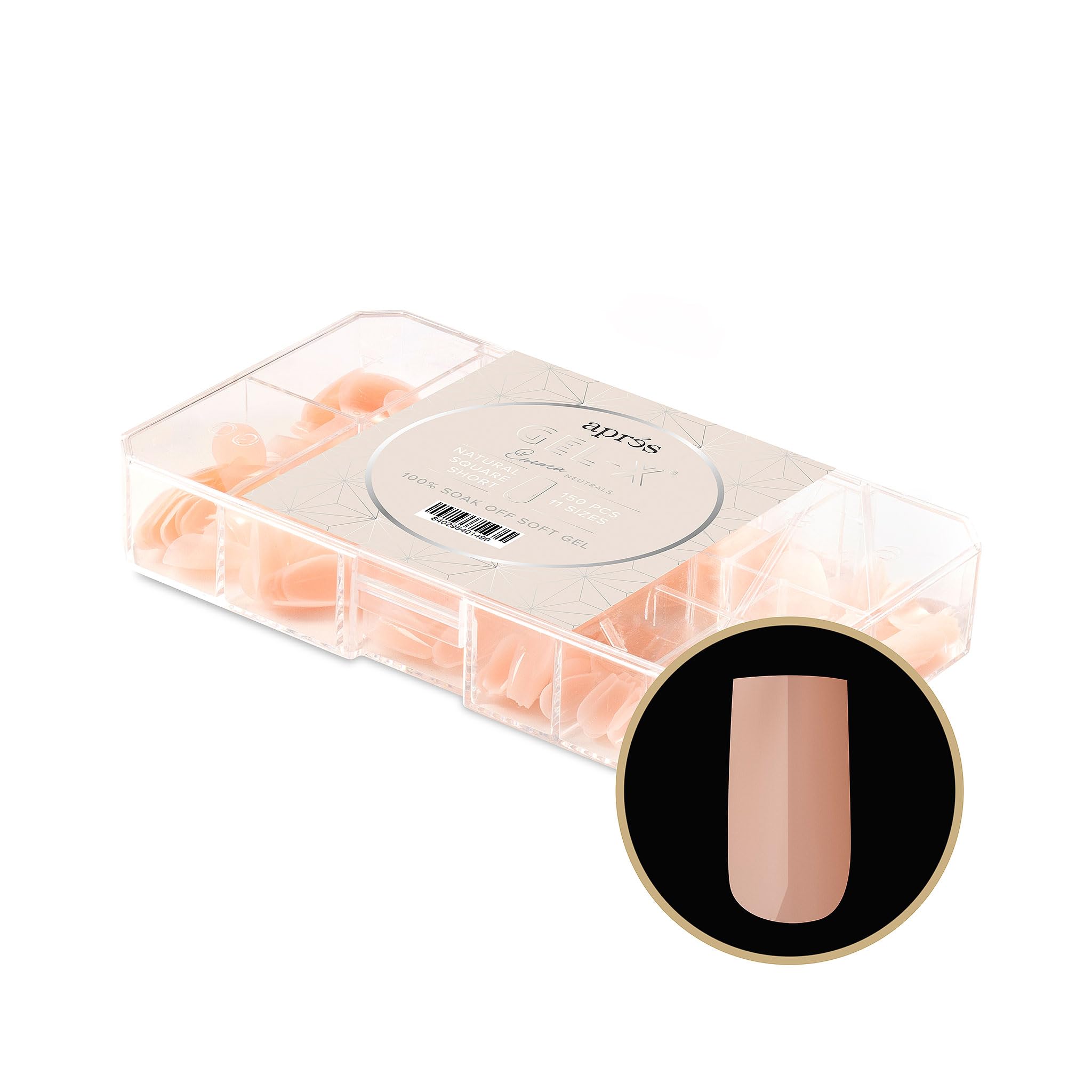 Apres Neutrals Gel-X Emma Box Of Nail Tips, 11 Sizes 00-9, Soft Gel Tip Box (150pcs) (Natural Square Short, 150)