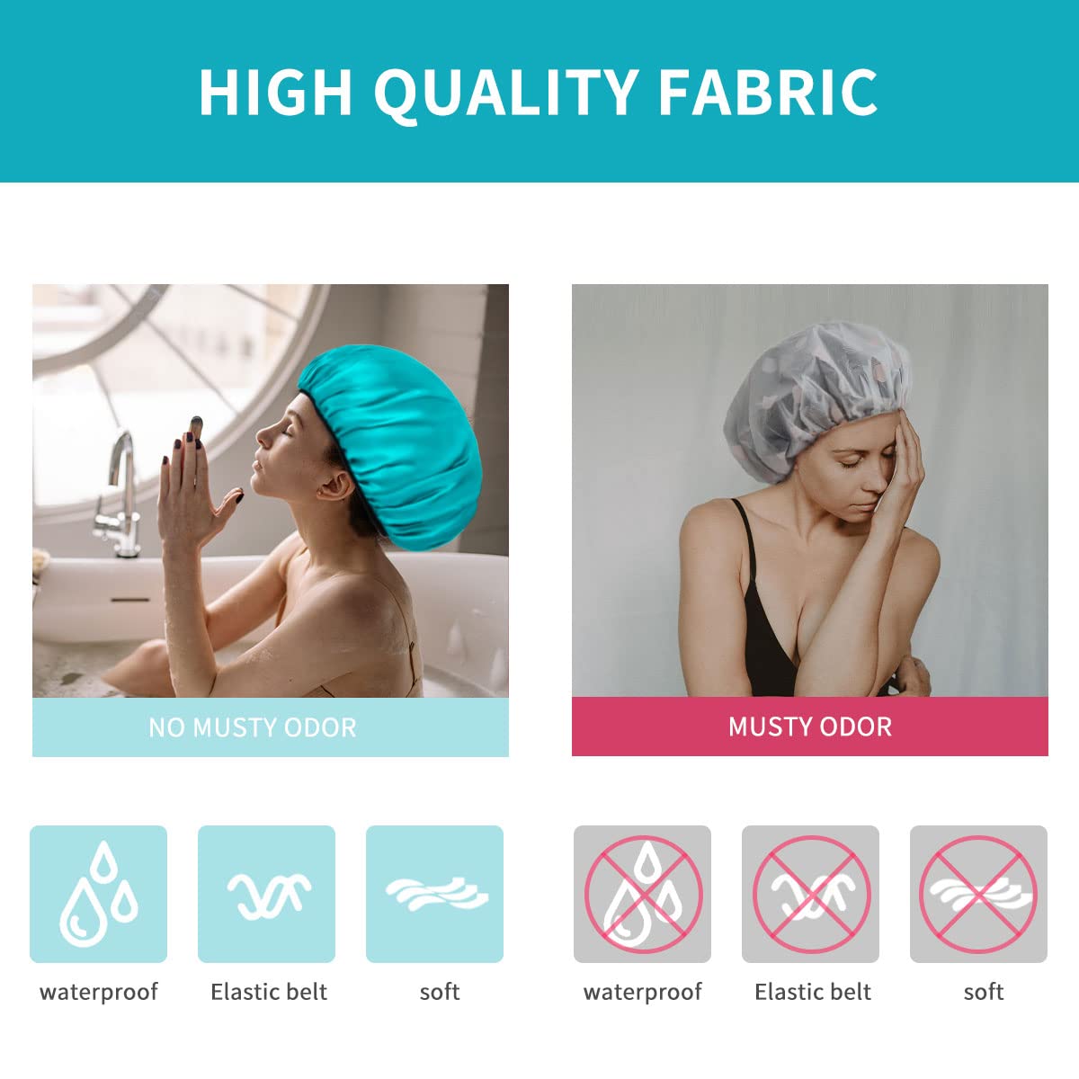 Aquior Shower Cap For Women Reusable, Extra Large Shower Cap For Men,Satin Eva Double Layer Waterproof Hair Cap For Long Hair, 4