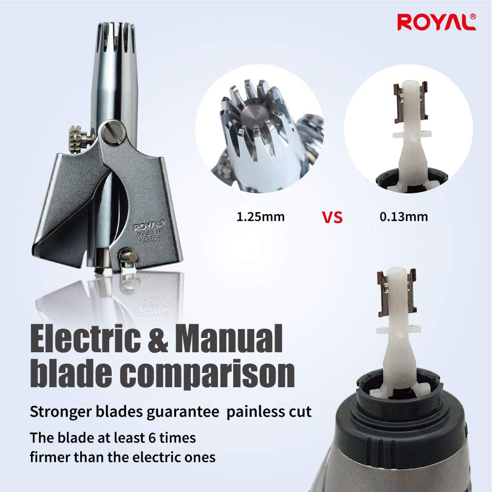 ROYAL Nose Hair Trimmer ET-4, Manual & Waterproof, Stainless Steel, Silver, Battery-Free, 1 Count